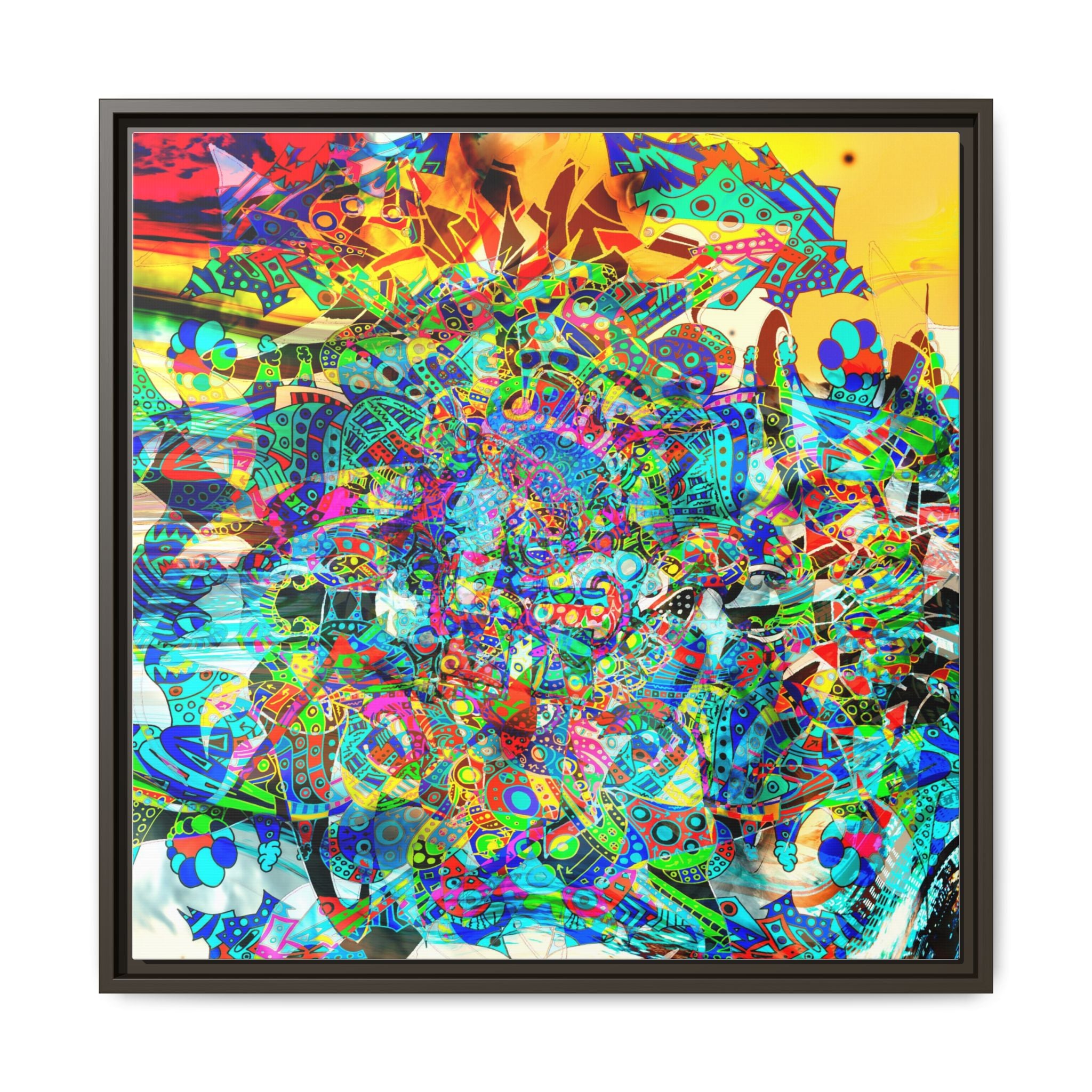 HYPERDIMENSIONAL SURFER - Framed Abstract Multi-Color Canvas Art — Vibrant Psychedelic Wall Decor