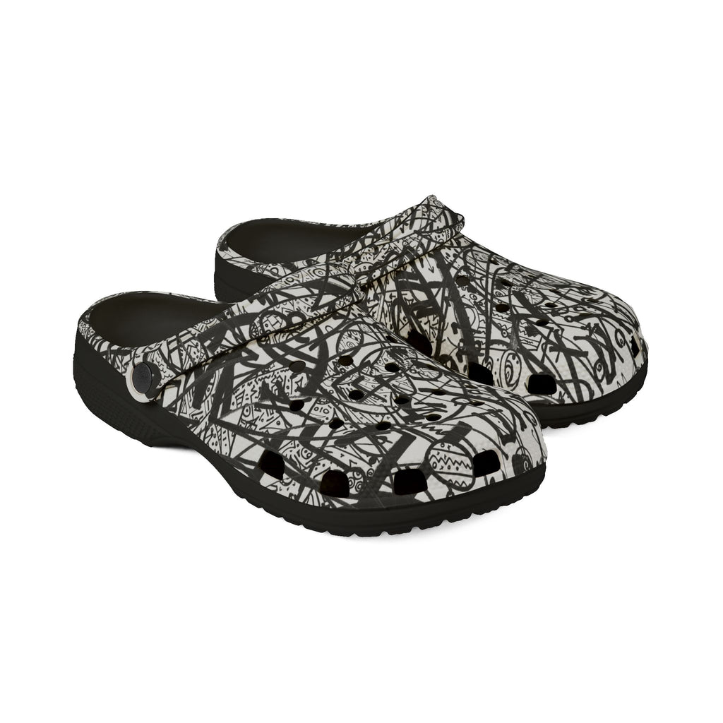 The Real Time Is Now 2017 - Abstract Black & White EVA Clogs — Graffiti Scribble Slip-On Shoes