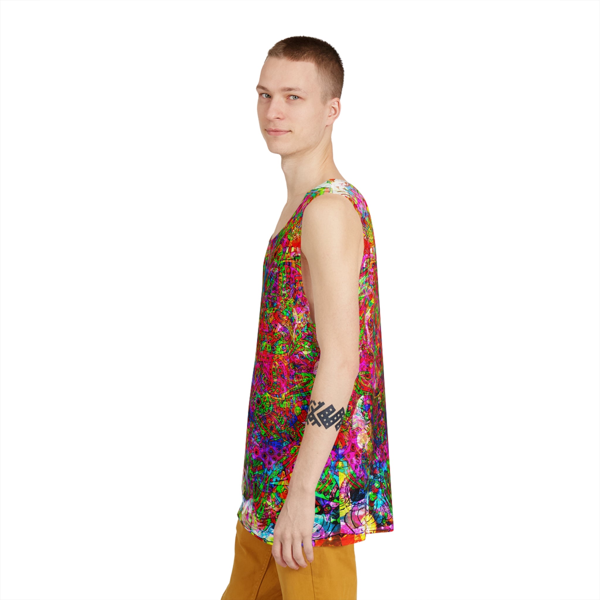 Neon Swirl Party Extravaganza - Psychedelic Floral Tank Top – Vibrant All-Over Print Men’s Tank