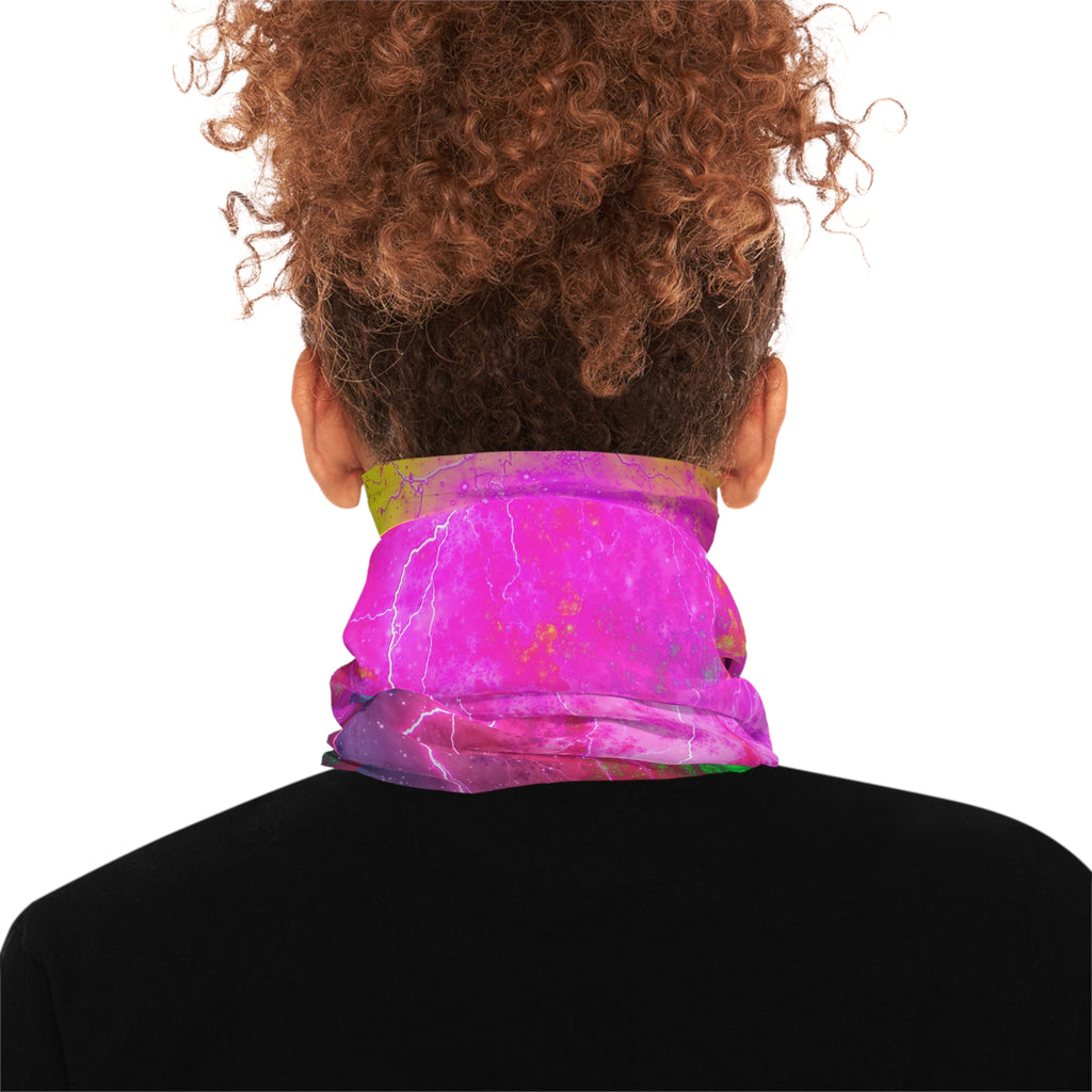 Blue And Pink Prophecy Neck Gaiter — Neon Pink Lightning Tie-Dye Face Mask