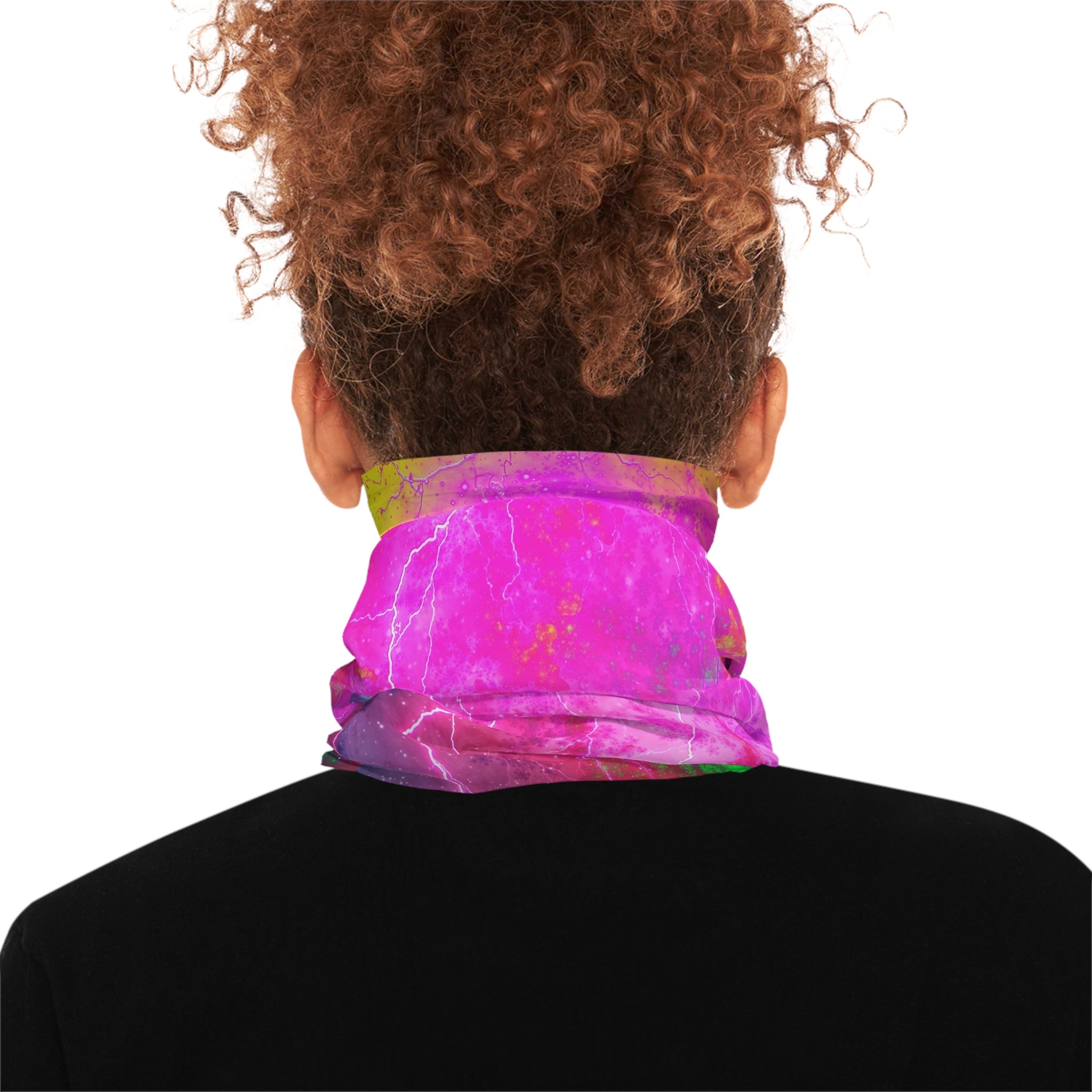 Blue And Pink Prophecy Neck Gaiter — Neon Pink Lightning Tie-Dye Face Mask