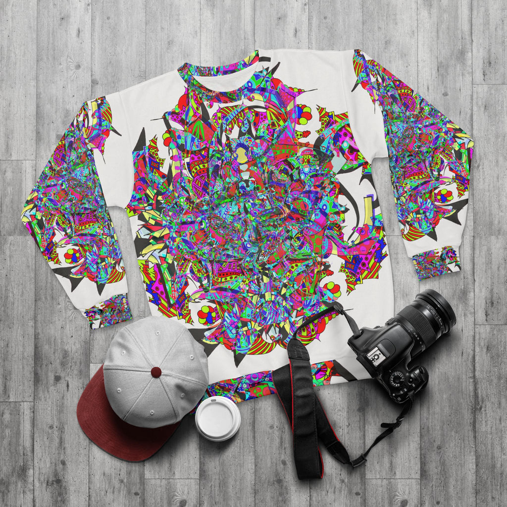 Neon Waffle Monster 12 Psychedelic Kaleidoscope Sweatshirt — Colorful Abstract All-Over Print