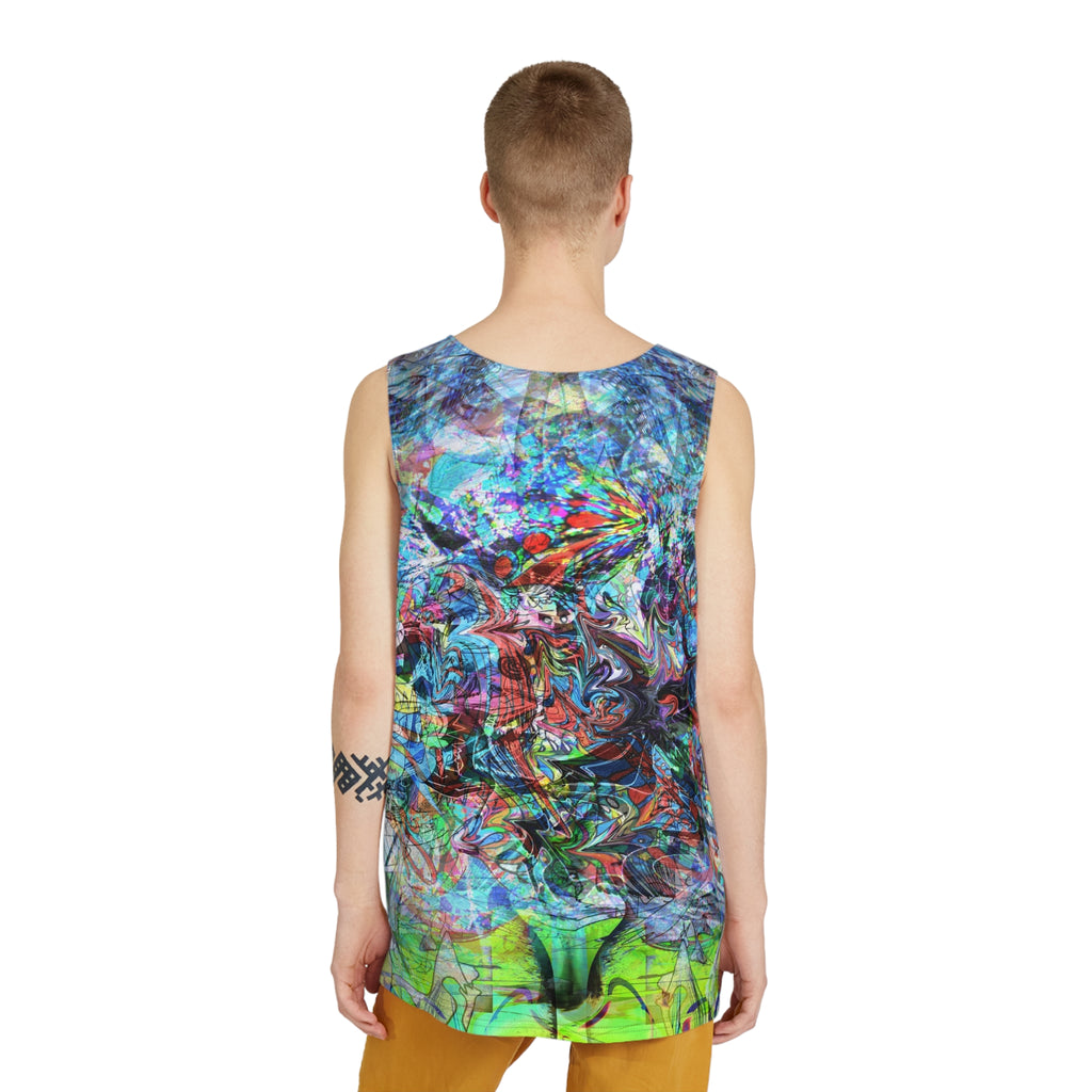 Now You're Stuck 44 - Psychedelic Abstract All-Over Print Tank Top — Vibrant Color Splash Menswear