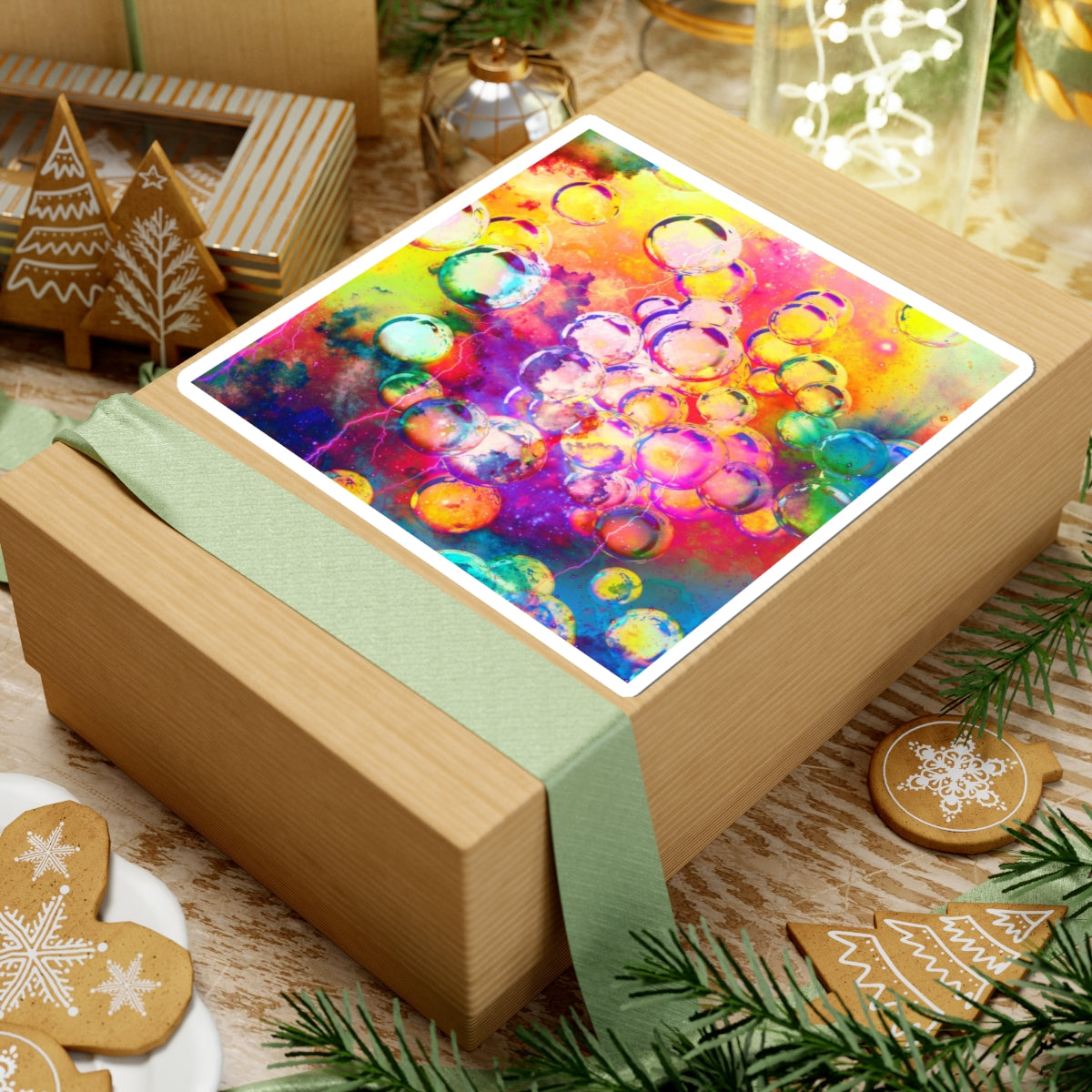 Lightning Bubbles 2 Sticker — Vibrant Rainbow Bubble Pattern for Laptops & Journals