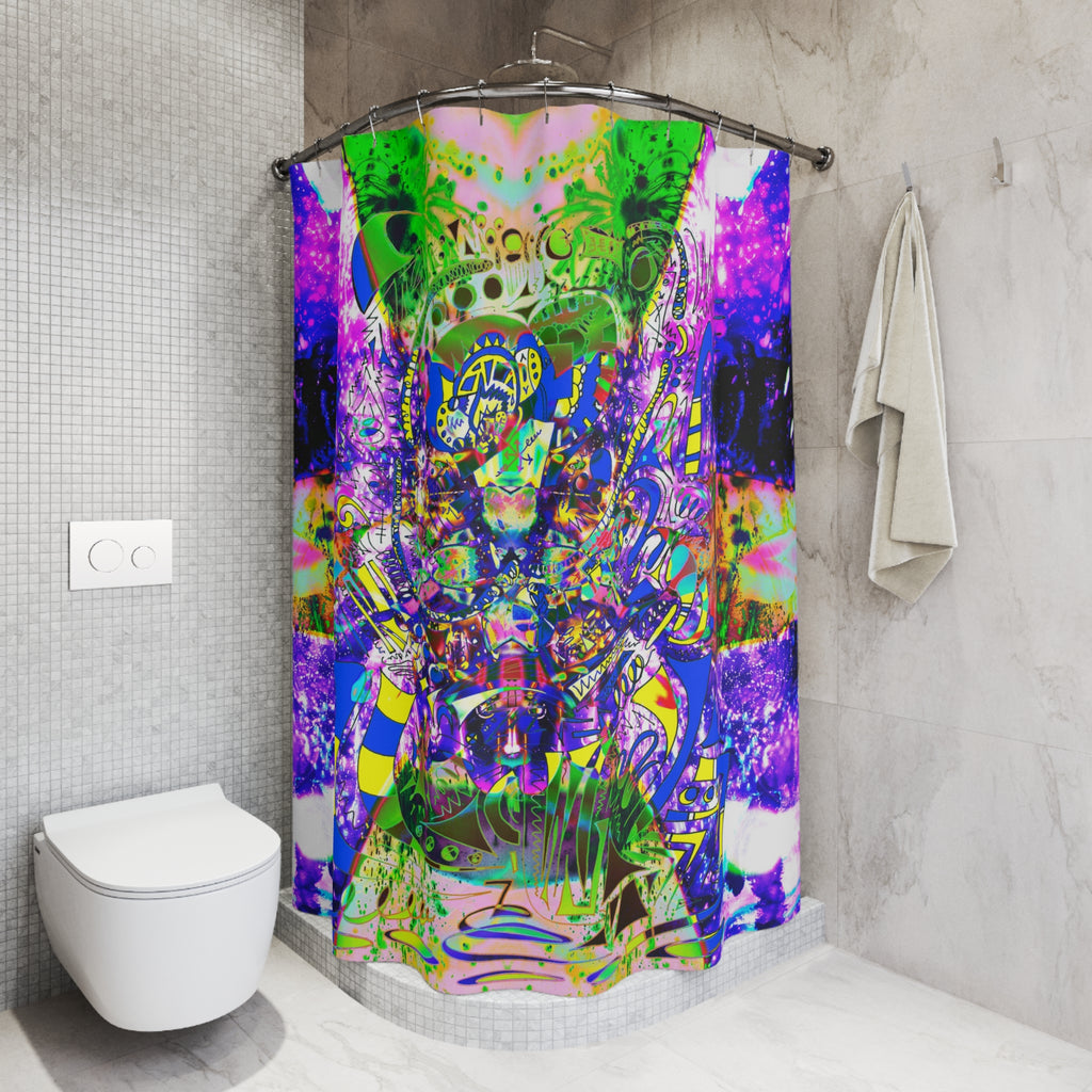 Alien Darkness 9 - Psychedelic Abstract Shower Curtain — Vibrant Neon Mandala Bathroom Decor