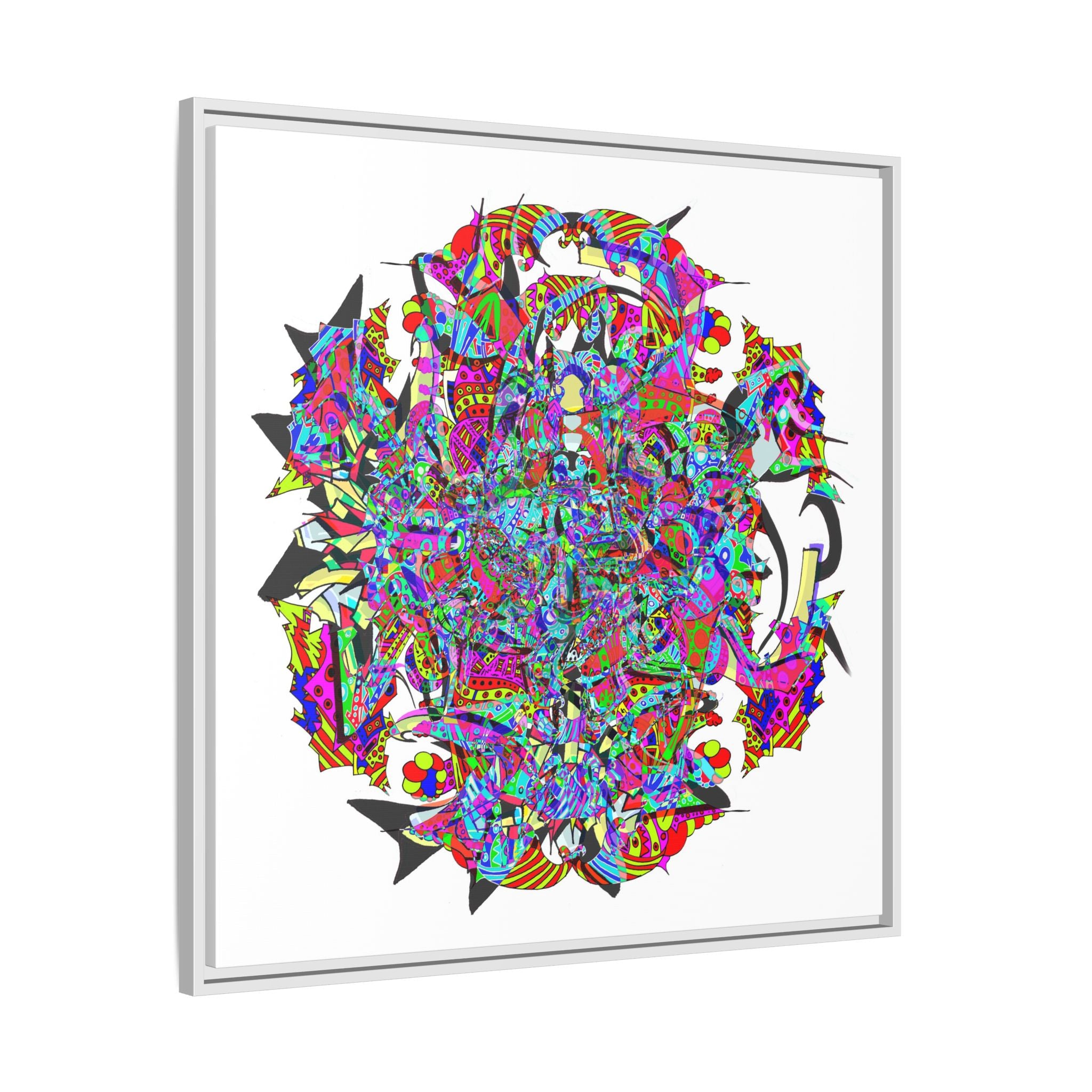 Neon Waffle Monster 12 Framed Canvas Art — Psychedelic Geometric Wall Print