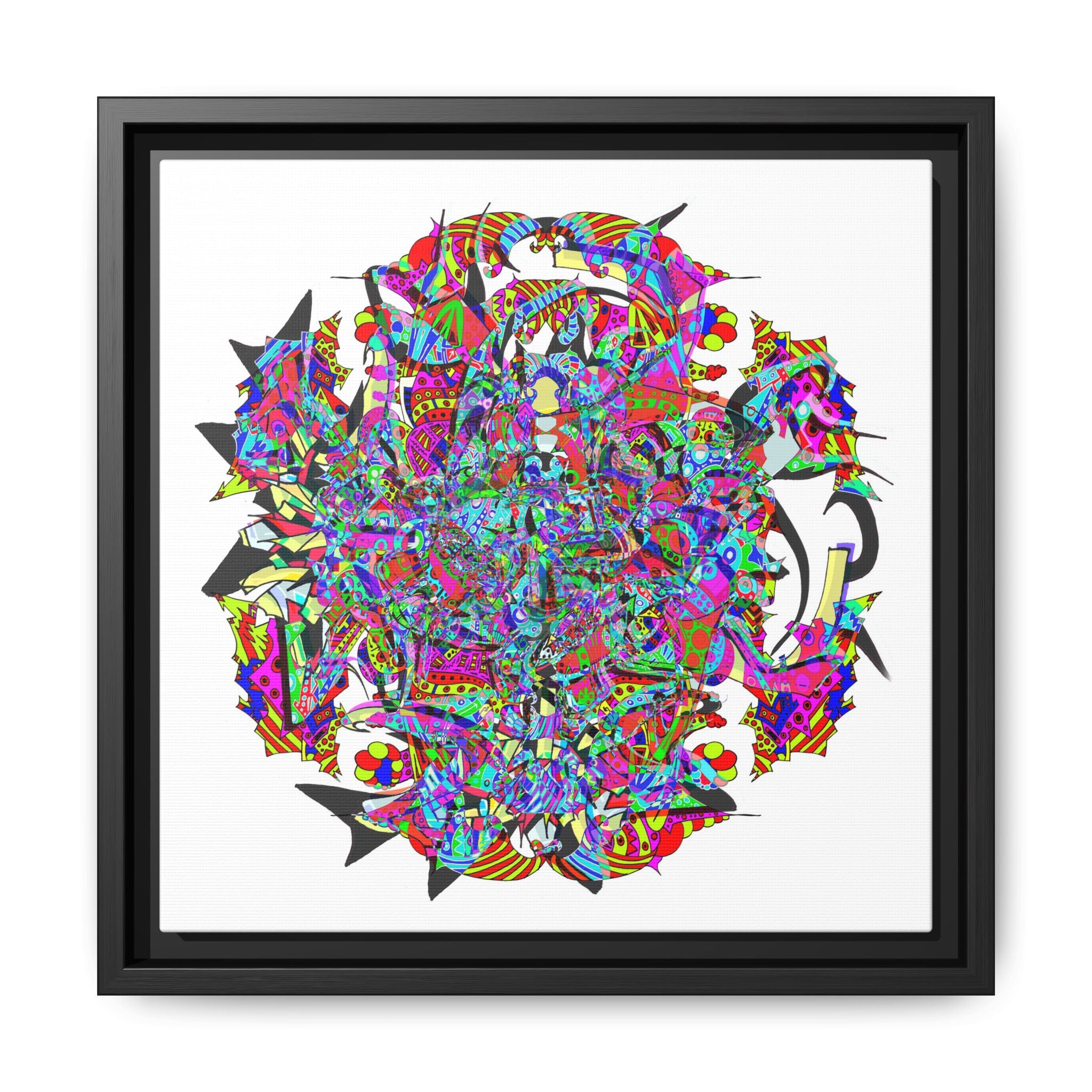 Neon Waffle Monster 12 Framed Canvas Art — Psychedelic Geometric Wall Print