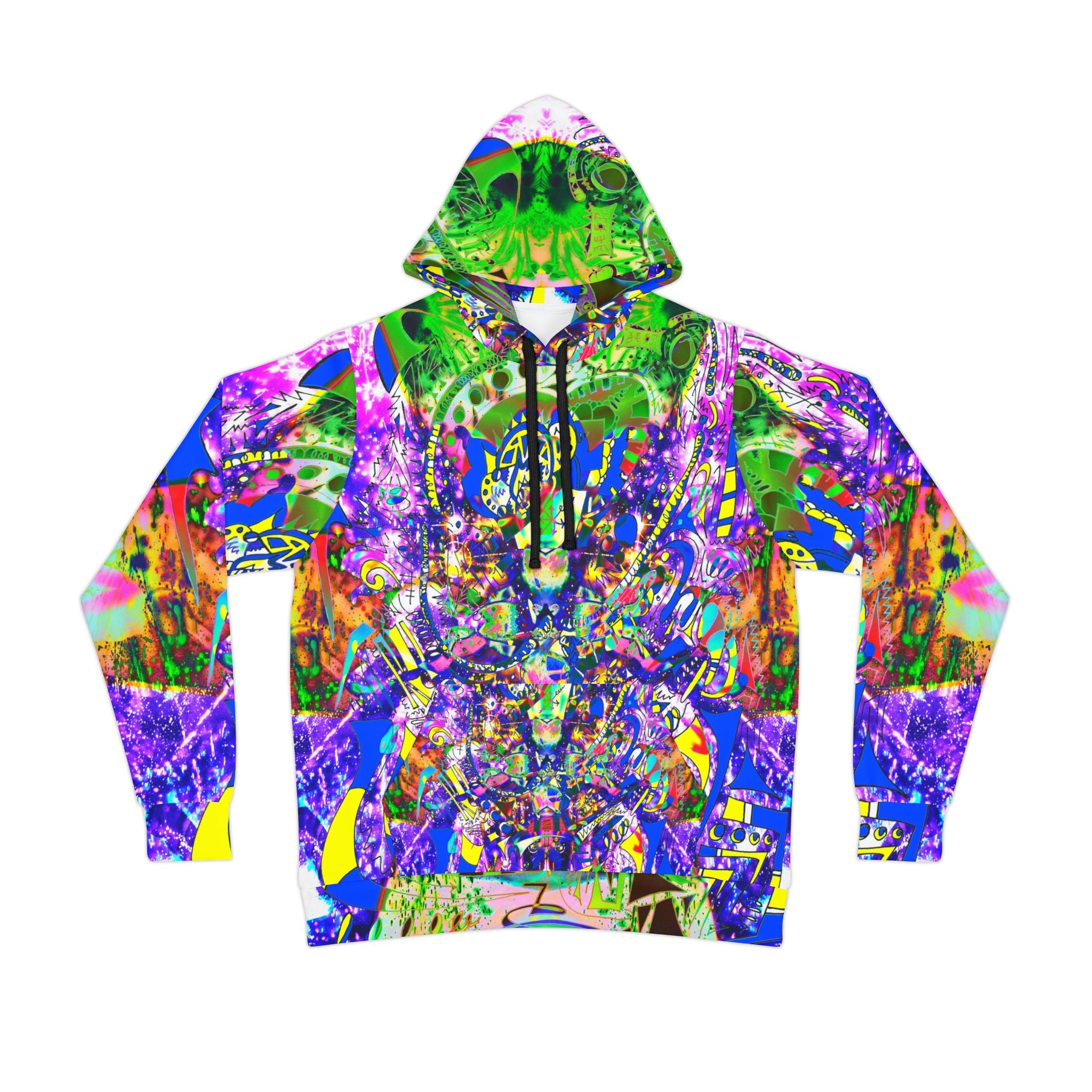 Alien Darkness 9 - Psychedelic Abstract Athletic Hoodie — Vibrant All-Over Print for Rave, Gym & Streetwear