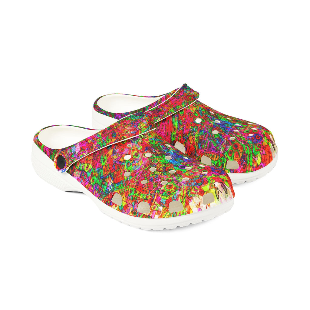Neon Swirl Party Extravaganza - Colorful EVA Foam Clogs — Lightweight Rubber Slip-On Shoes