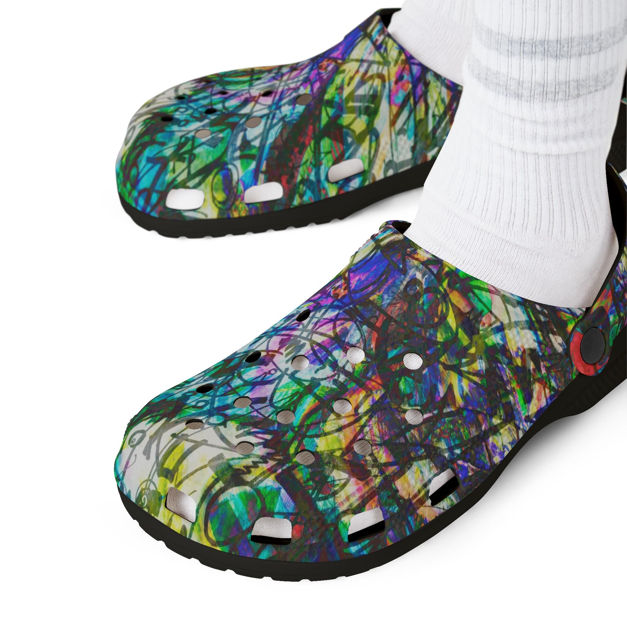 The Real Time Is Now 2015 - Abstract Colorful Garden EVA Foam Clogs — Lightweight Printed Slip-On Shoes