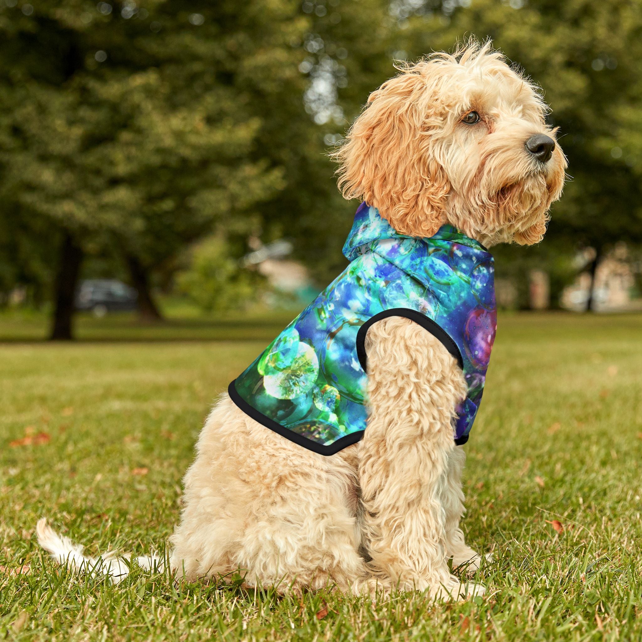 Bubbles Galore 7 Pet Hoodie — Aqua Blue Bubble Print Dog & Cat Hoodie