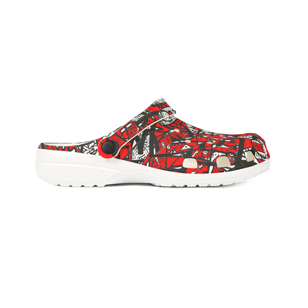 Nobody Touches Nothin' (Red Version 2) - Abstract Red Black EVA Clogs — Comfortable Foam Garden Shoes
