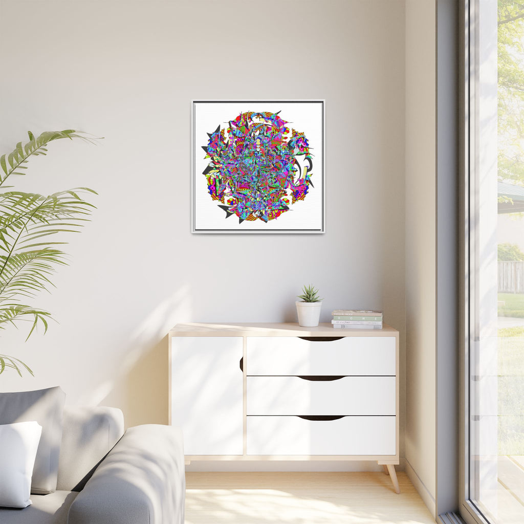 Neon Waffle Monster 12 Framed Canvas Art — Psychedelic Geometric Wall Print