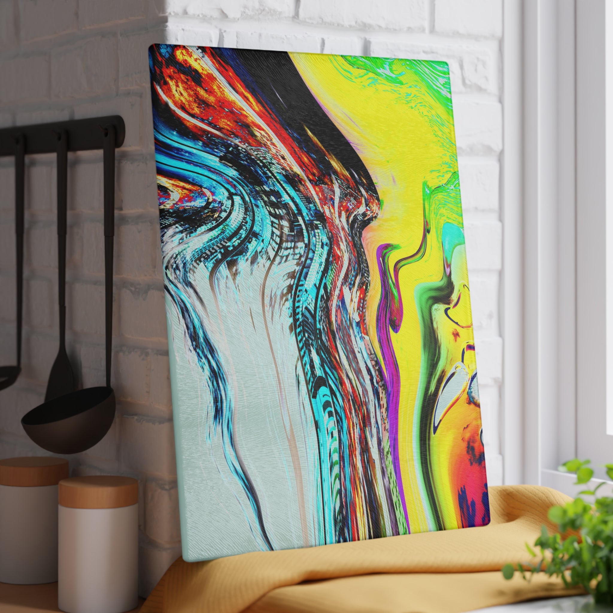 Slip And Slide Glass Cutting Board — Vibrant Marbleized Kitchen Prep Surface