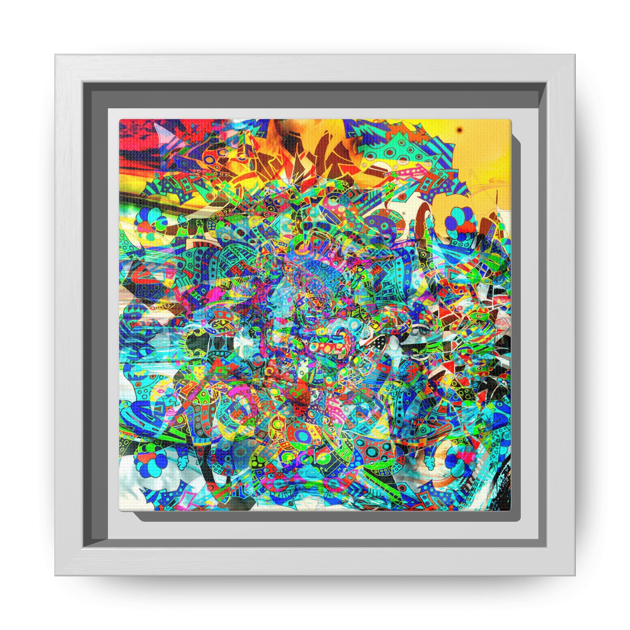 HYPERDIMENSIONAL SURFER - Framed Abstract Multi-Color Canvas Art — Vibrant Psychedelic Wall Decor