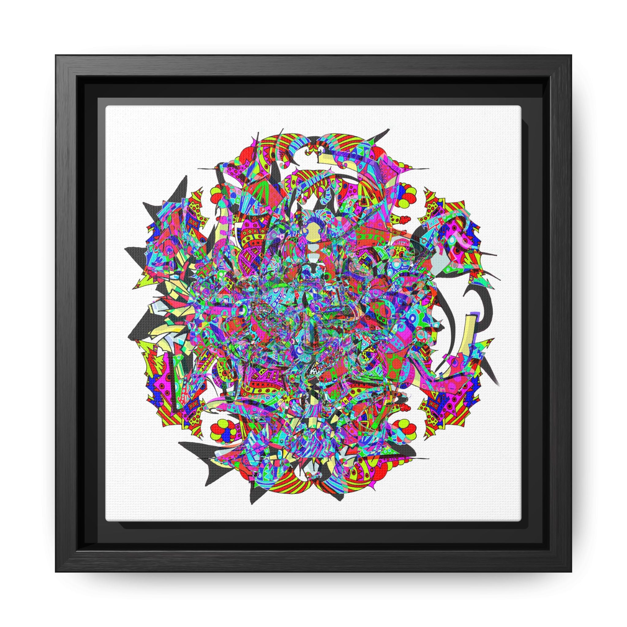 Neon Waffle Monster 12 Framed Canvas Art — Psychedelic Geometric Wall Print