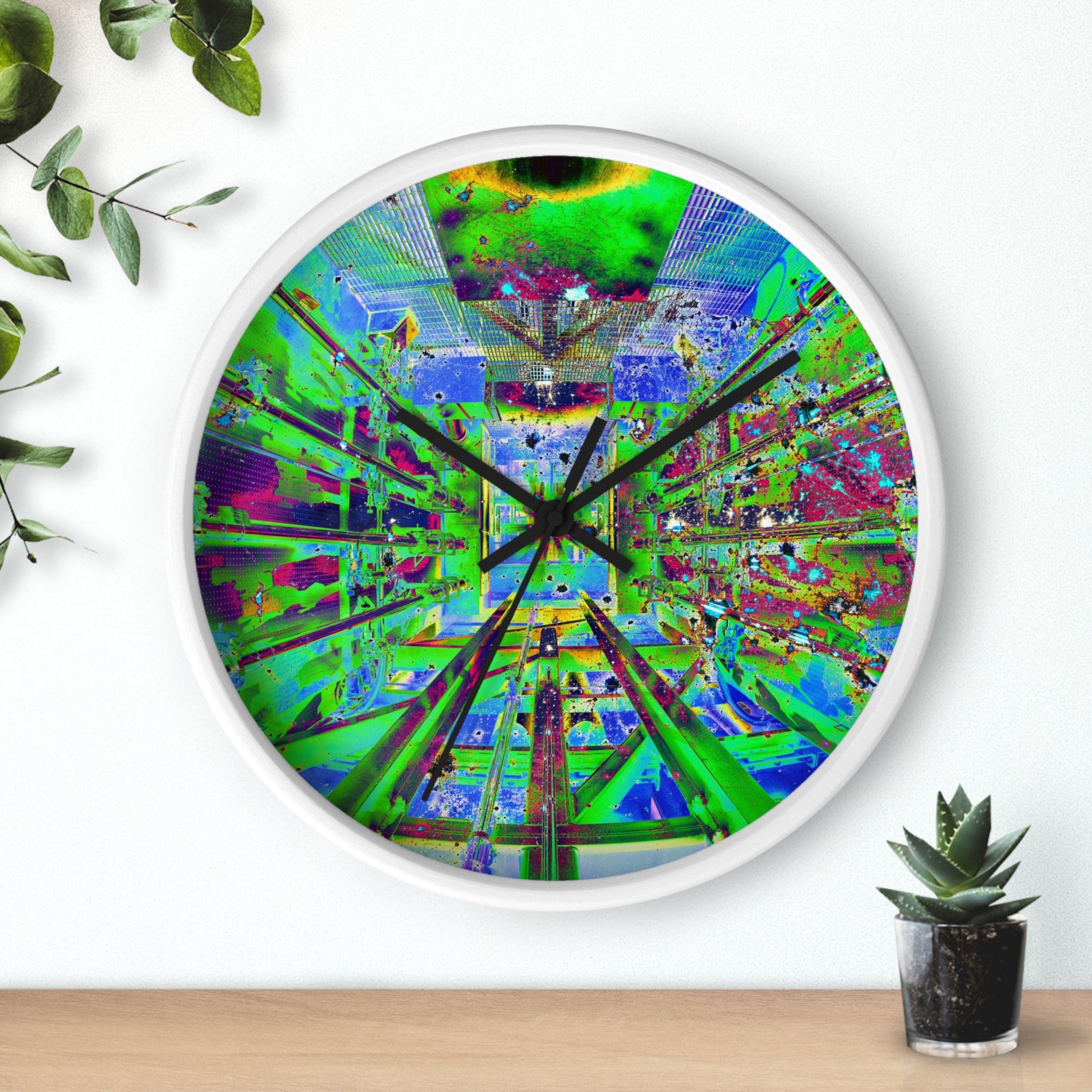 Hyperspace Room 22 Wall Clock — Abstract Retro Futurism Timepiece