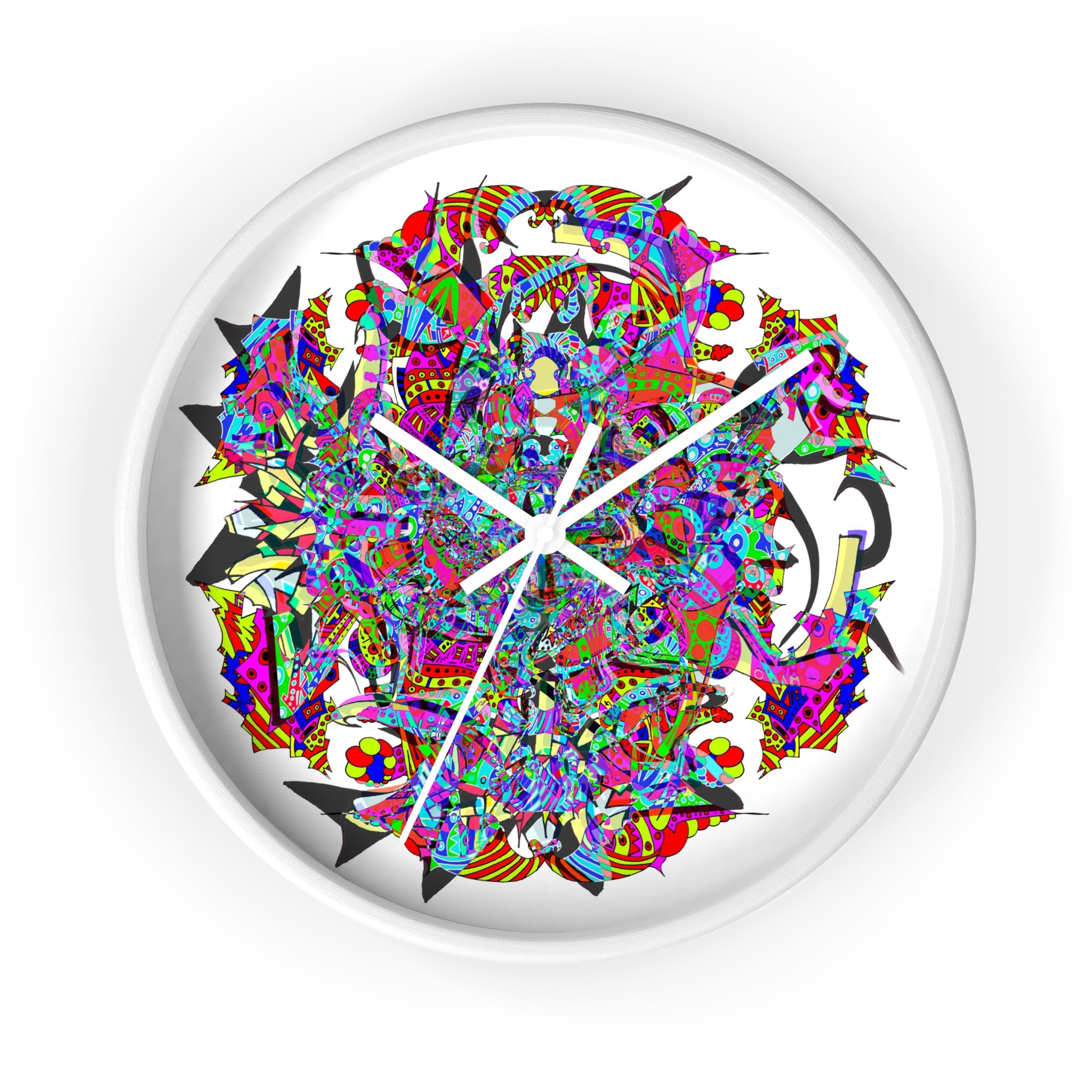 Neon Waffle Monster 12 - Psychedelic Mandala Wall Clock | Colorful Abstract Geometric Timepiece