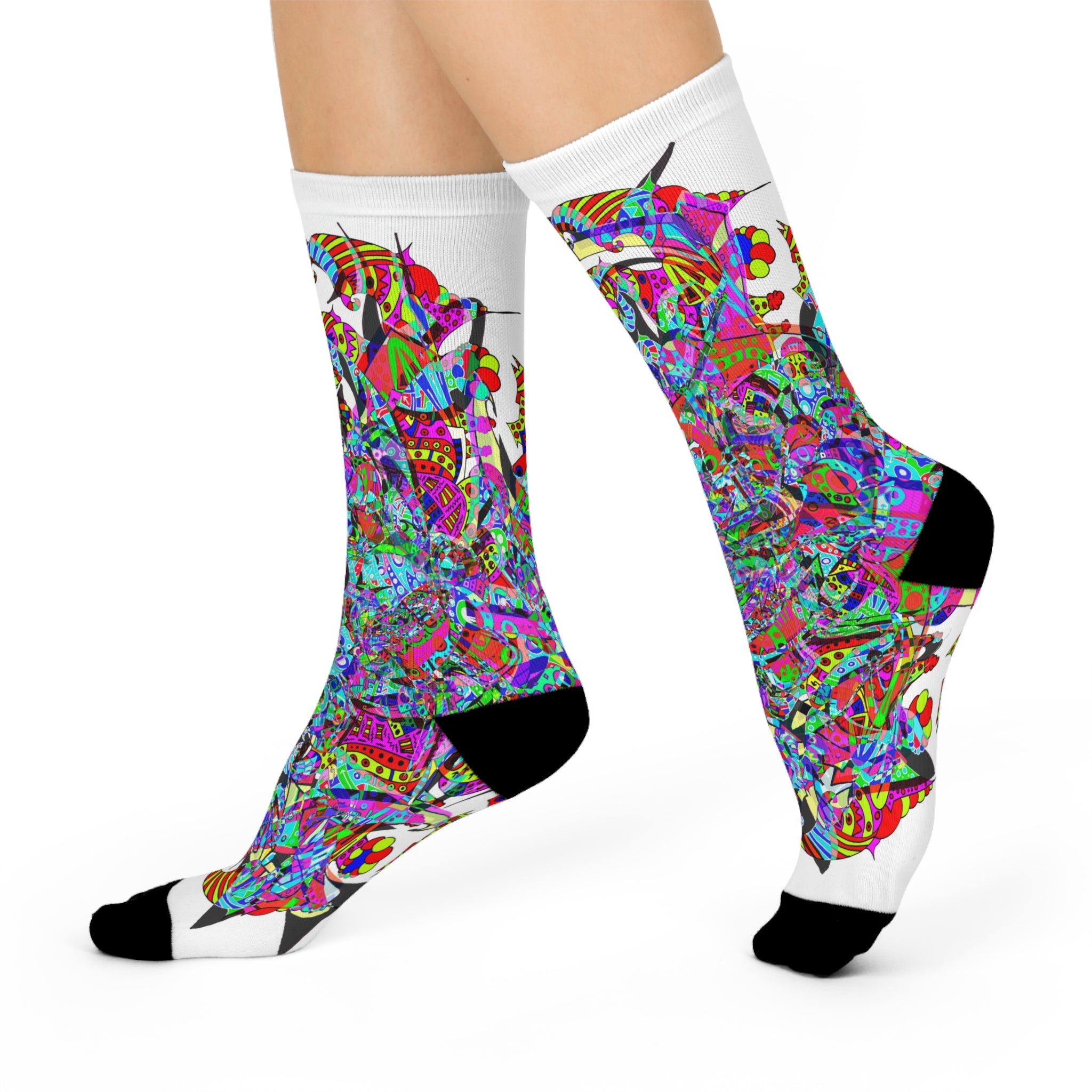 Neon Waffle Monster 12 Crew Socks — Colorful Psychedelic Art Cushion Crew