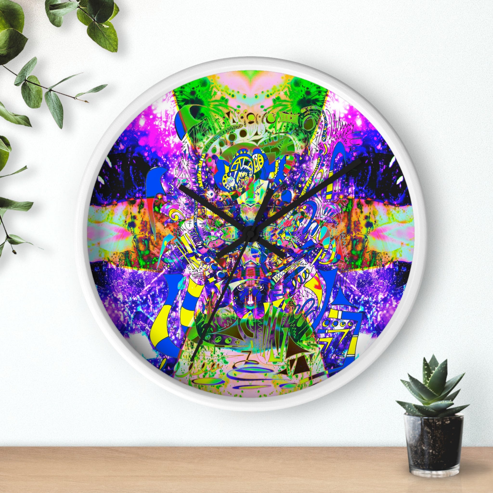 Alien Darkness 9 Wall Clock — Vibrant Neon Art Timepiece