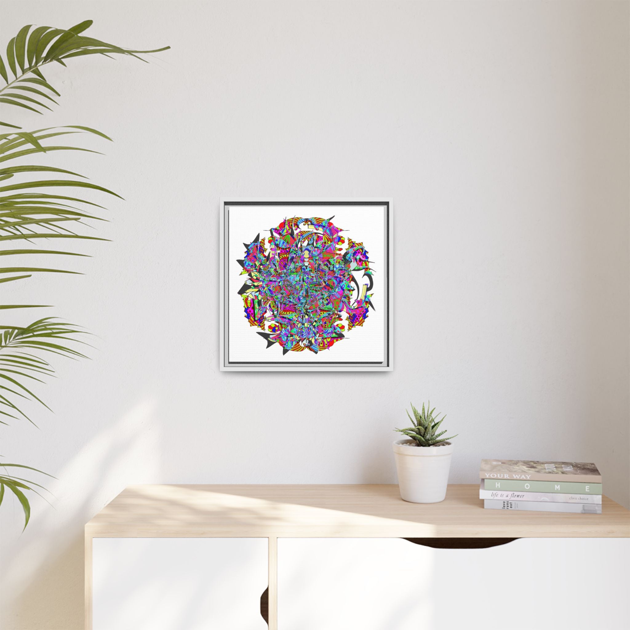 Neon Waffle Monster 12 Framed Canvas Art — Psychedelic Geometric Wall Print