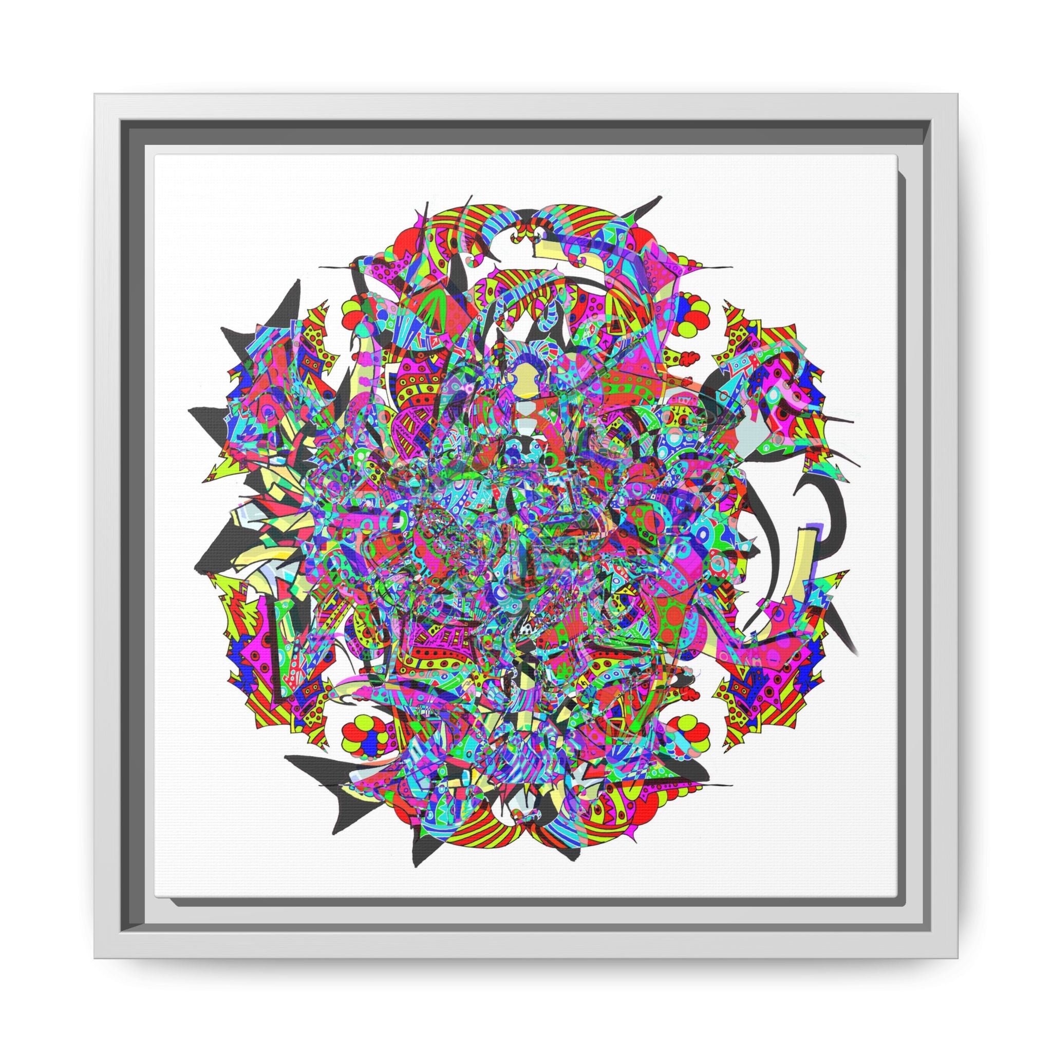 Neon Waffle Monster 12 Framed Canvas Art — Psychedelic Geometric Wall Print