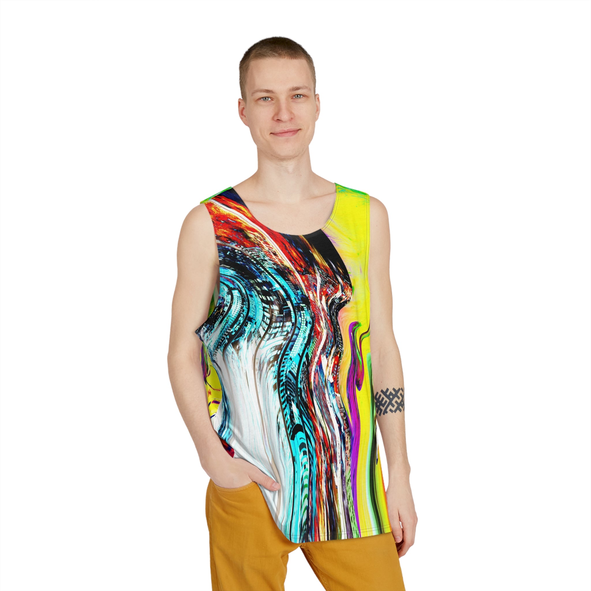 Slip And Slide - Abstract Neon Swirl Tank Top — Men's All-Over Print Festival Tank