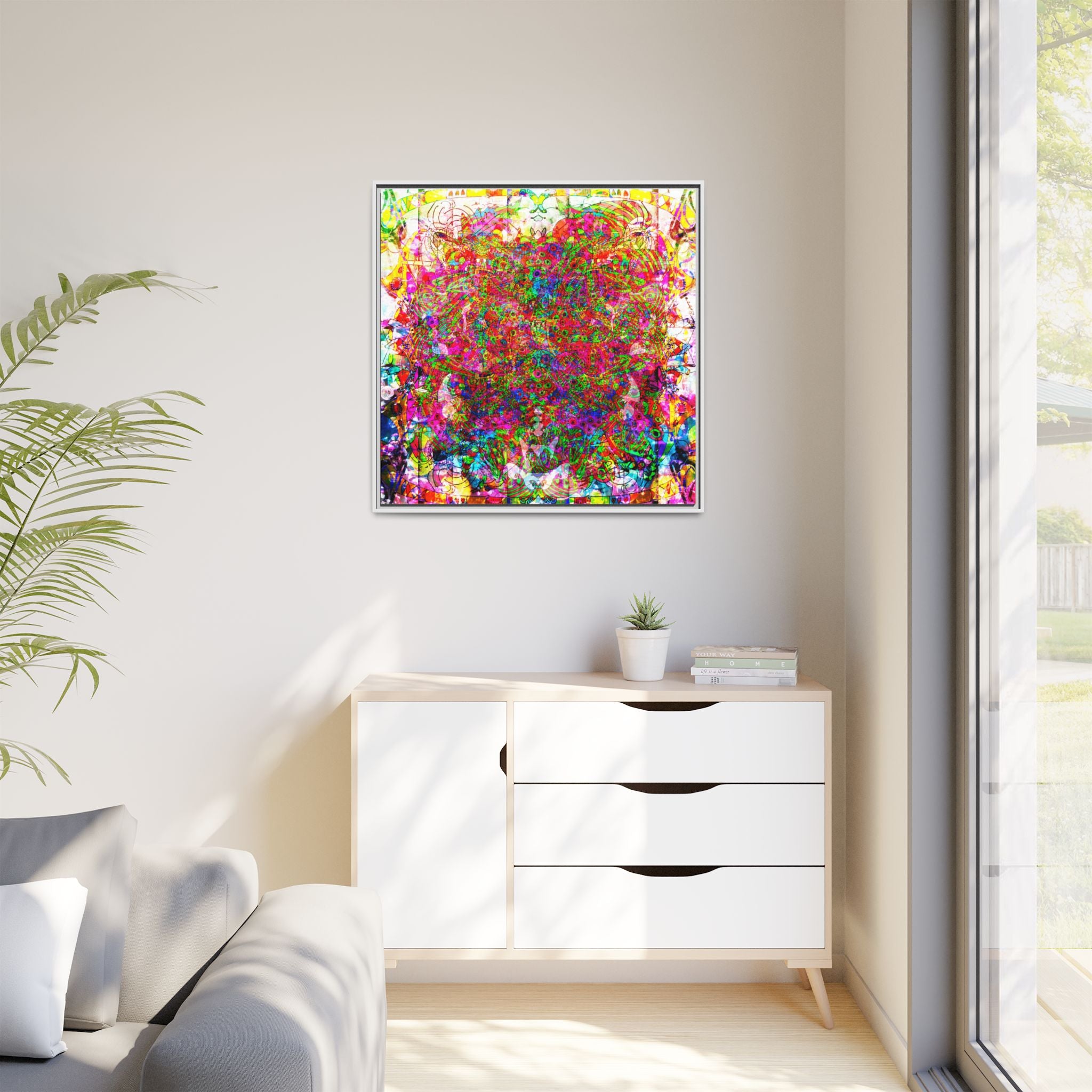 Neon Swirl Party Extravaganza Canvas Art — Vibrant Kaleidoscope Wall Print