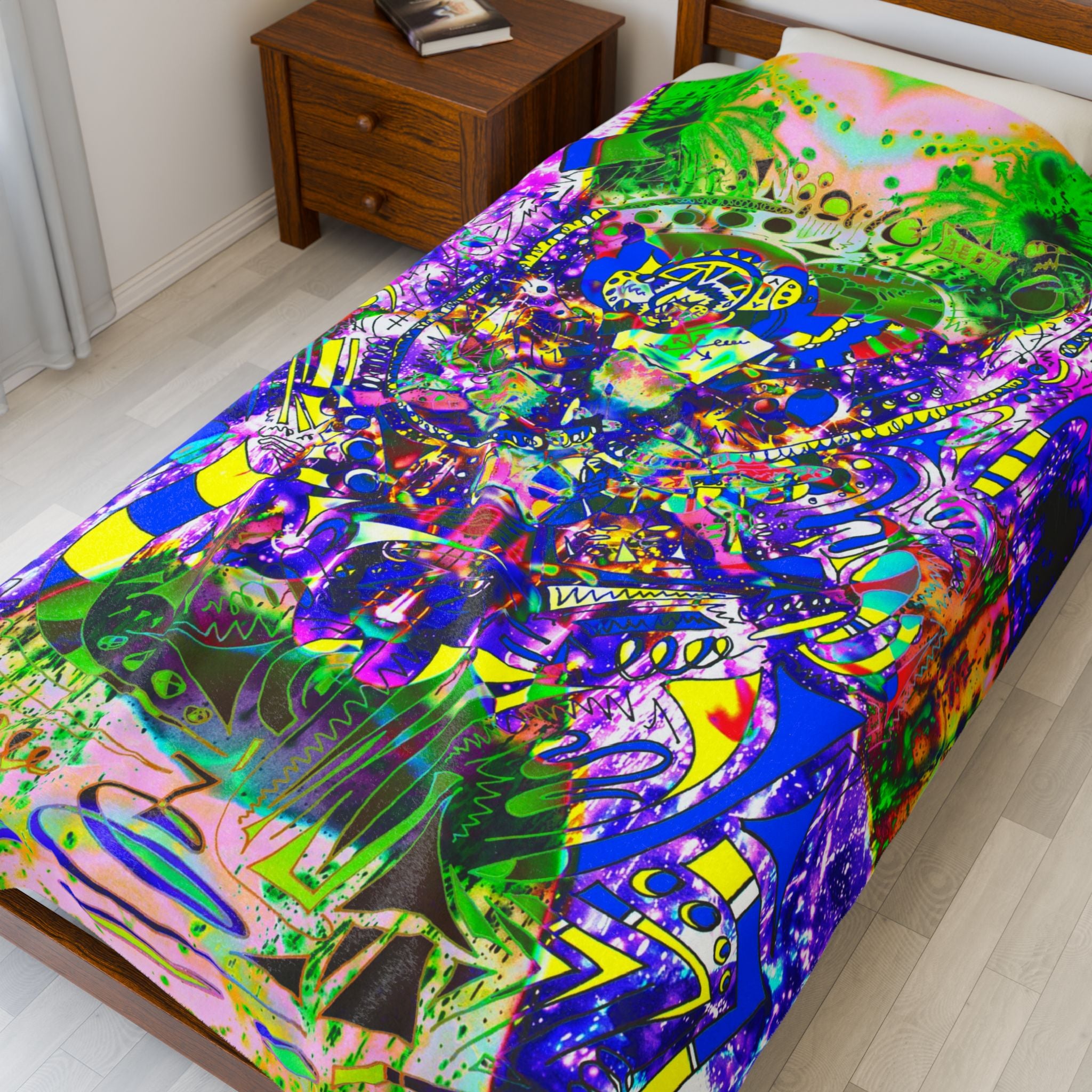 Alien Darkness 9 Plush Blanket — Vibrant Neon Art Throw