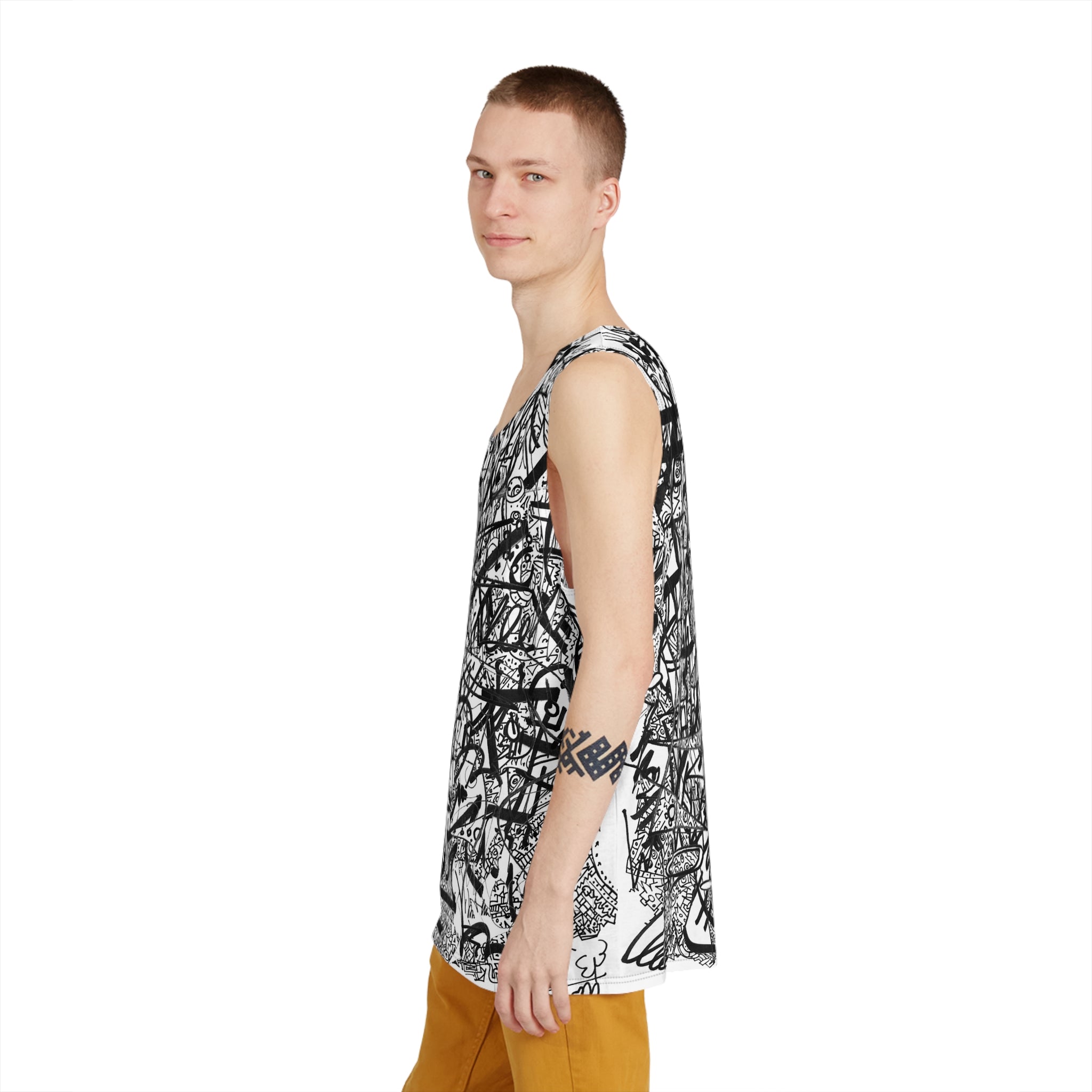 The Real Time Is Now 2017 - Abstract Graffiti Tank Top — Black & White Scribble Art All-Over Print