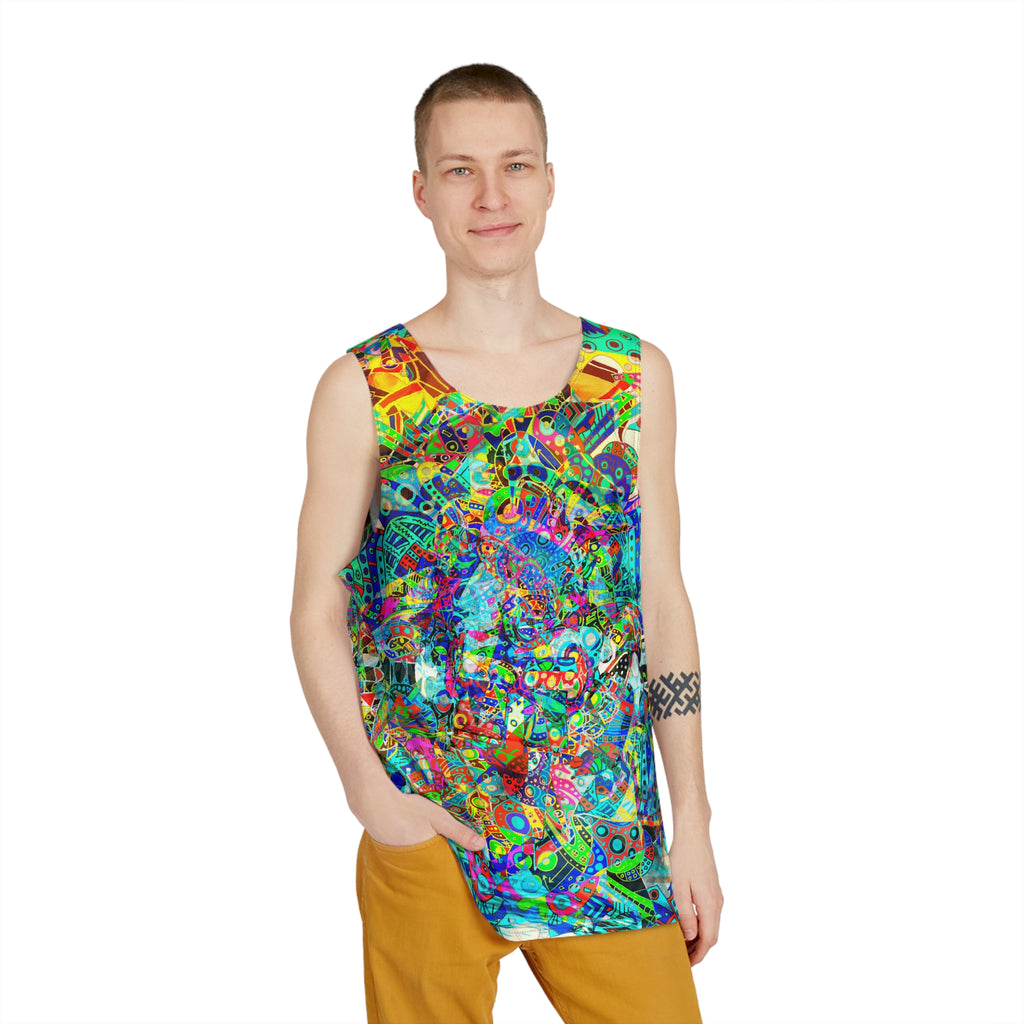 HYPERDIMENSIONAL SURFER - Psychedelic Abstract All-Over Print Tank Top — Colorful Festival Tank