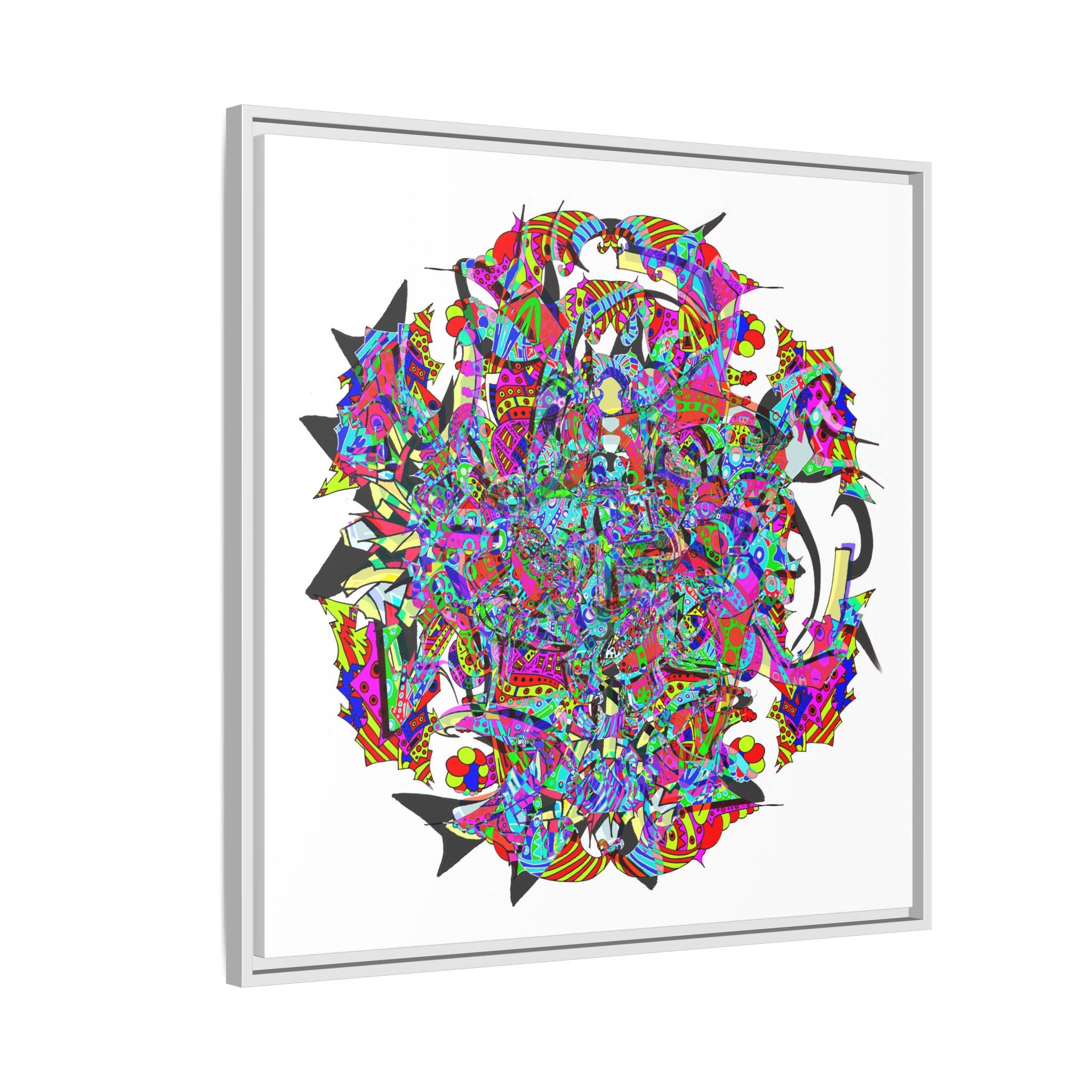Neon Waffle Monster 12 Framed Canvas Art — Psychedelic Geometric Wall Print