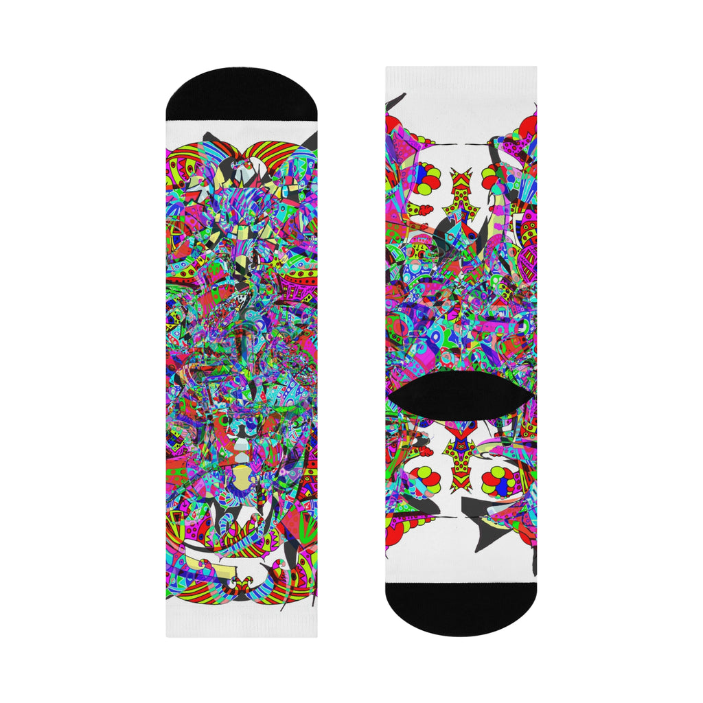 Neon Waffle Monster 12 Crew Socks — Colorful Psychedelic Art Cushion Crew