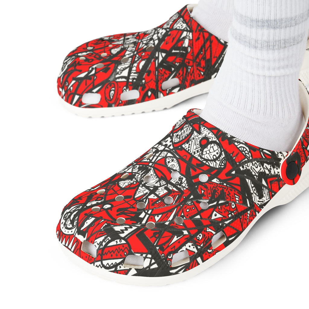 Nobody Touches Nothin' (Red Version 2) - Abstract Red Black EVA Clogs — Comfortable Foam Garden Shoes