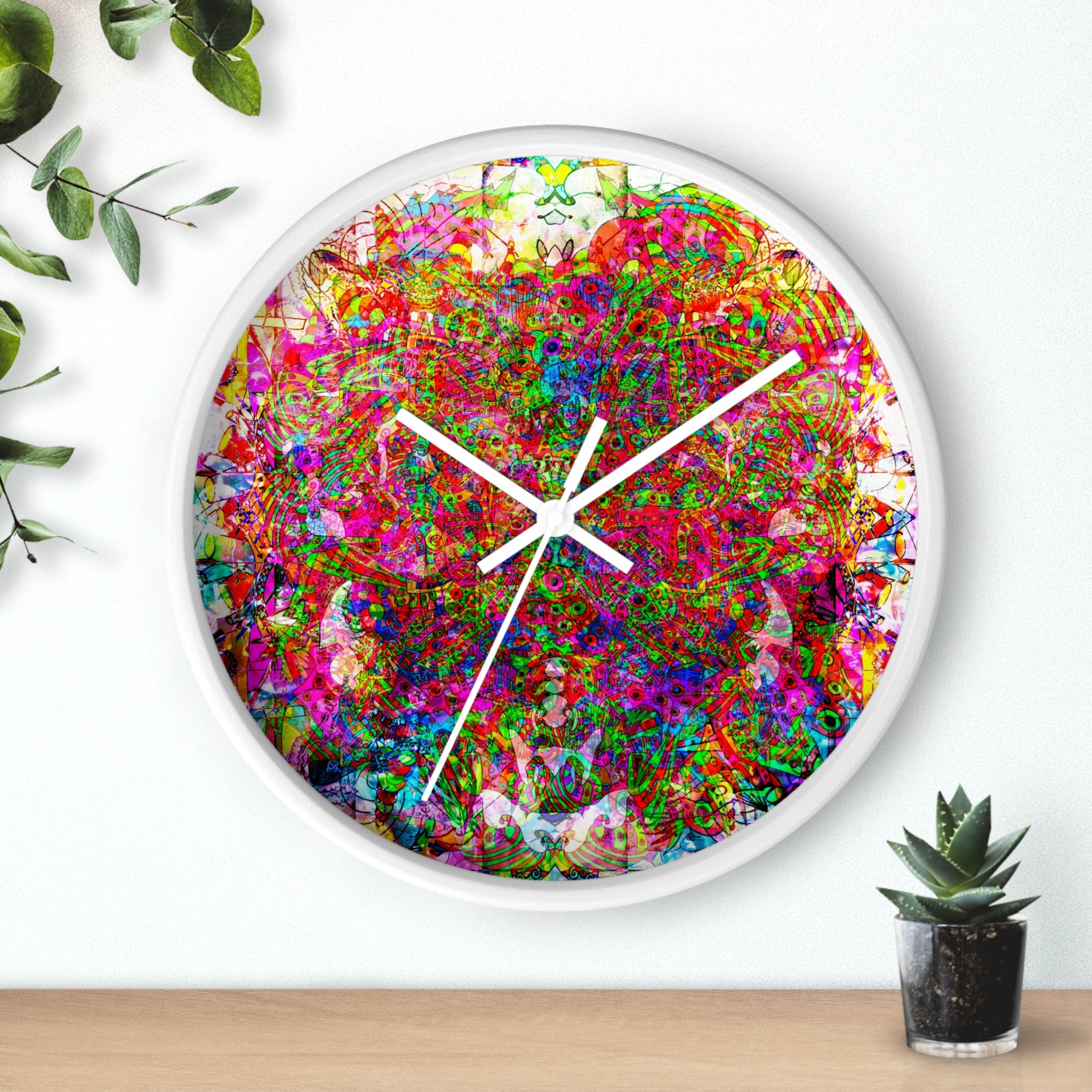Neon Swirl Party Extravaganza Wall Clock — Colorful Psychedelic Art Timepiece