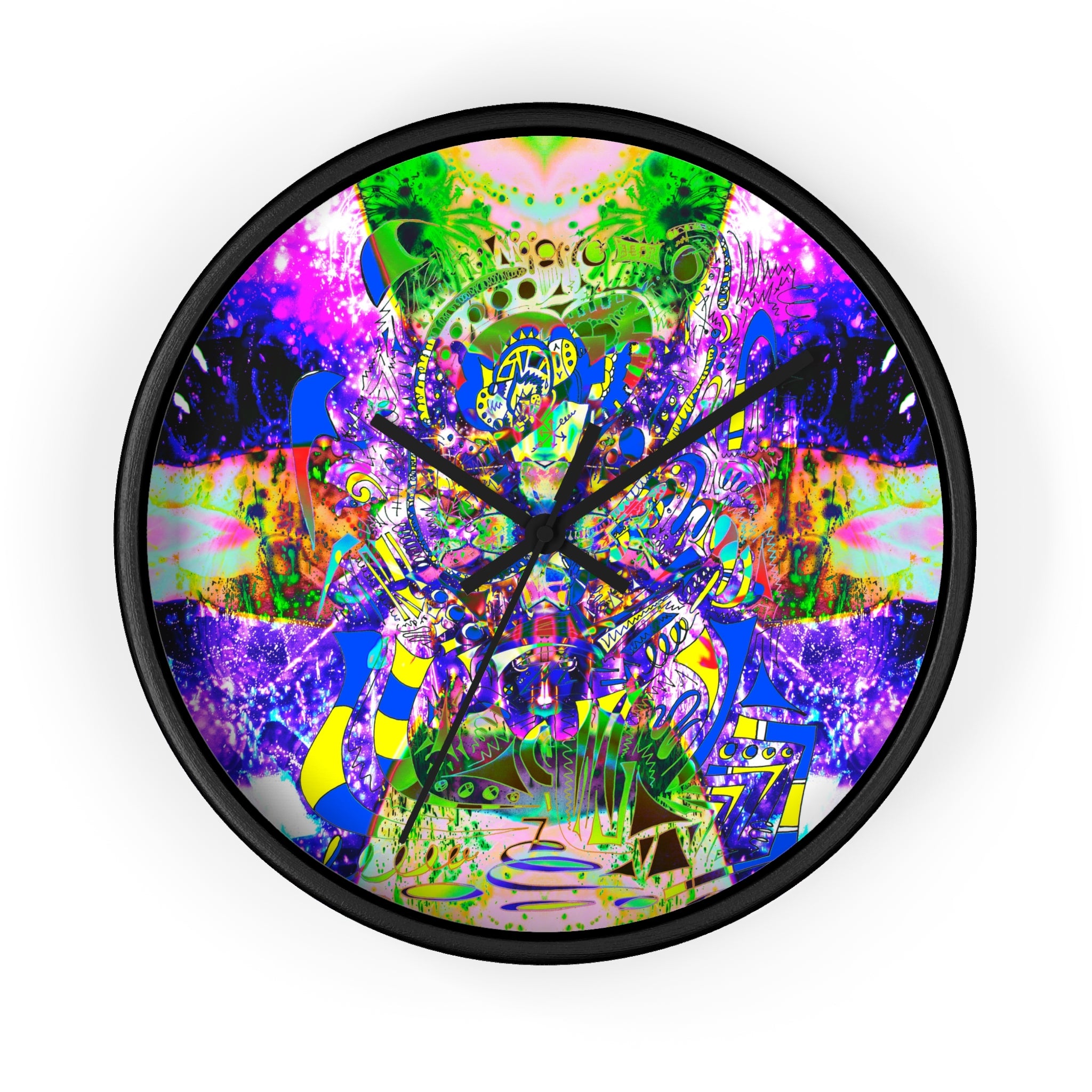 Alien Darkness 9 Wall Clock — Vibrant Neon Art Timepiece
