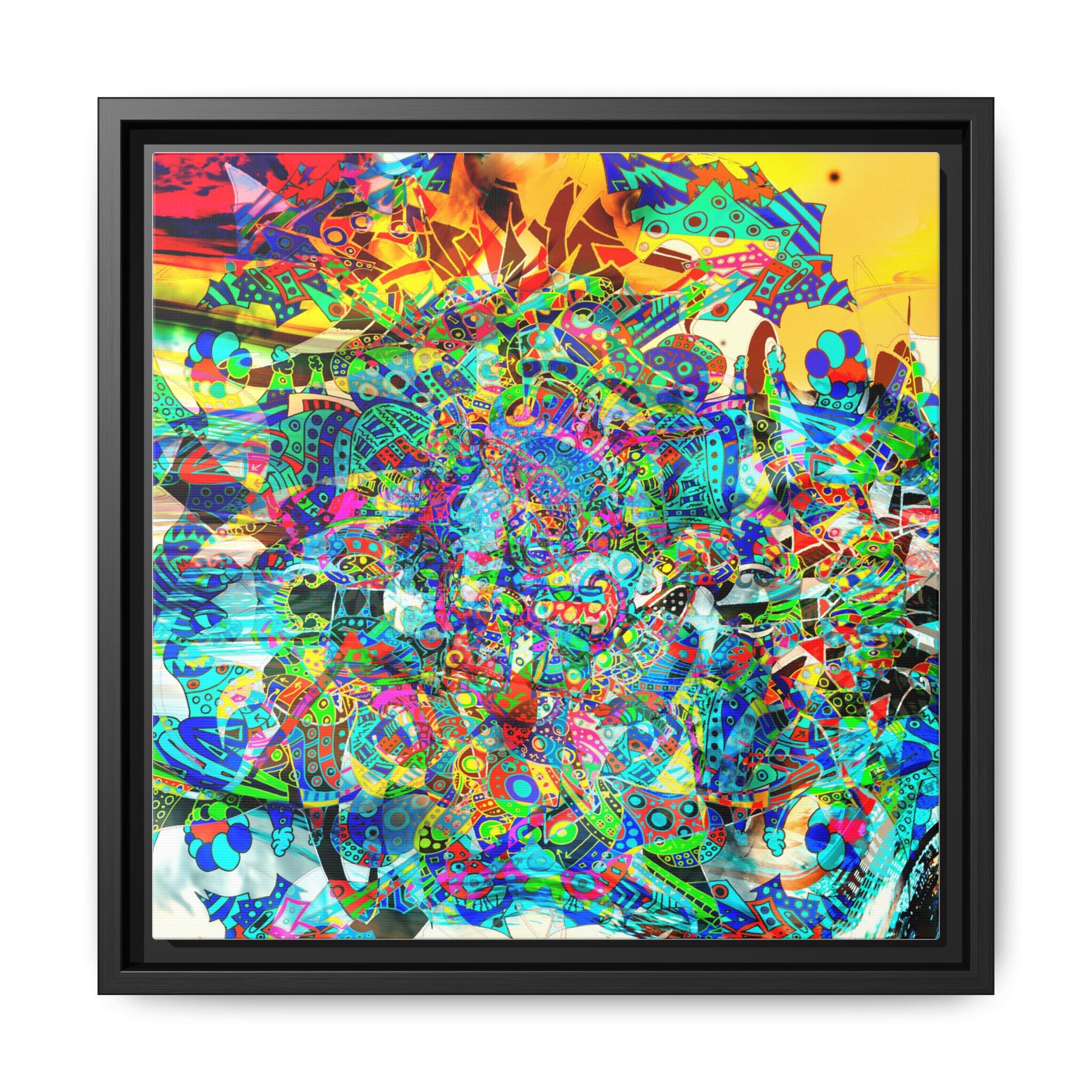 HYPERDIMENSIONAL SURFER - Framed Abstract Multi-Color Canvas Art — Vibrant Psychedelic Wall Decor