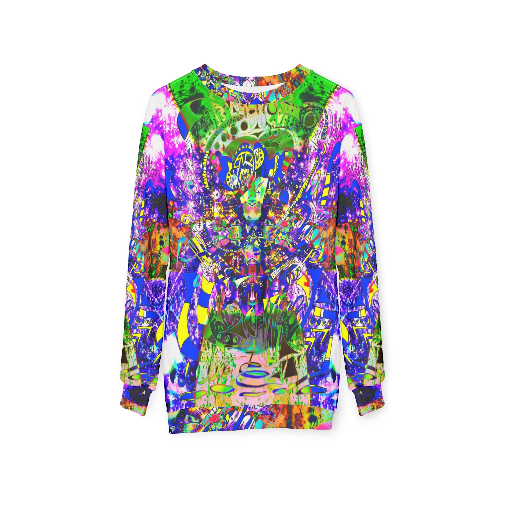 Alien Darkness 9 - Psychedelic Abstract All-Over Print Sweatshirt — Vibrant Trippy Art Crewneck
