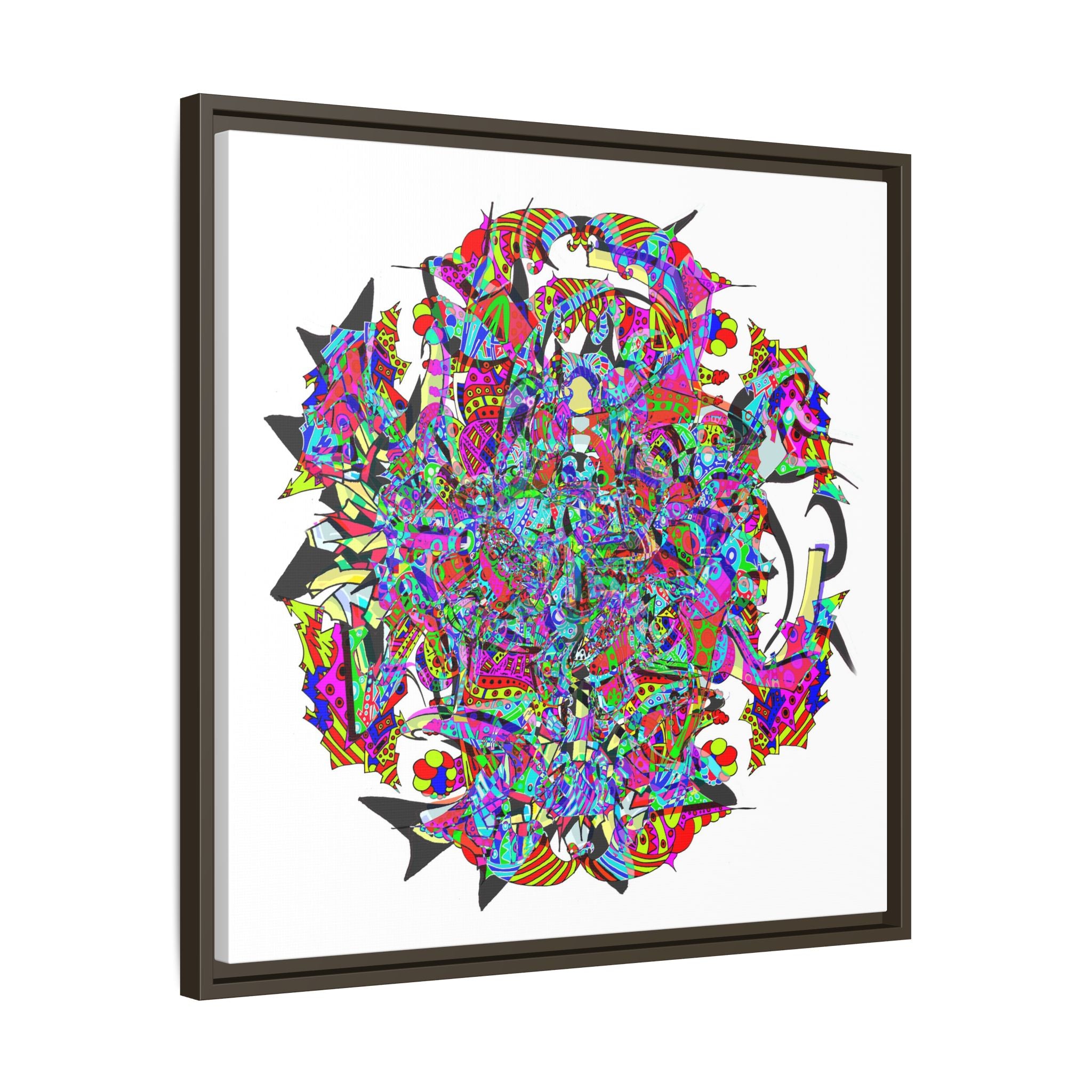 Neon Waffle Monster 12 Framed Canvas Art — Psychedelic Geometric Wall Print