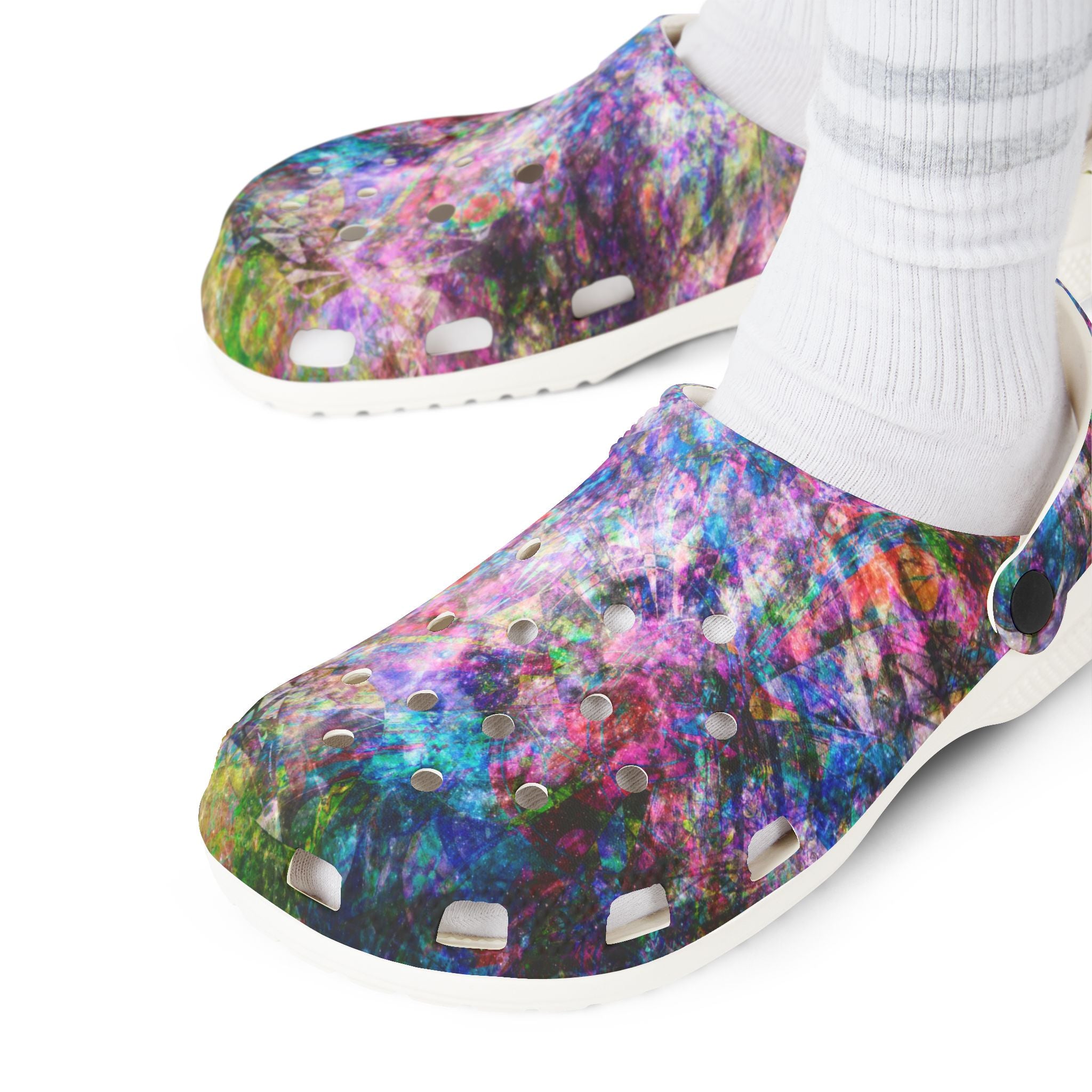 Space Shower 2 - Galaxy Confetti EVA Clogs — Colorful Slip-On Garden Shoes