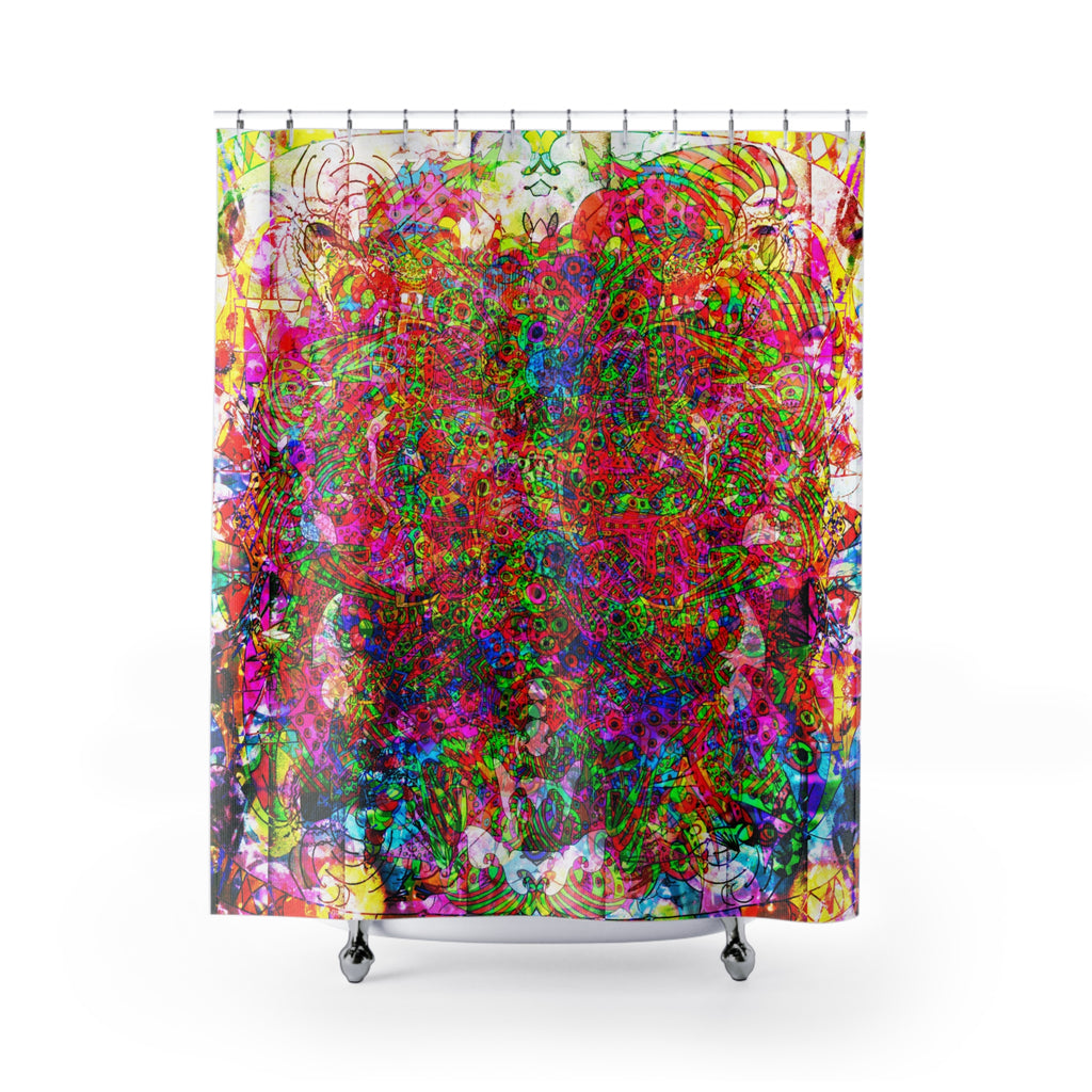 Neon Swirl Party Extravaganza - Psychedelic Kaleidoscope Shower Curtain — Vivid Abstract Floral Bathroom Decor