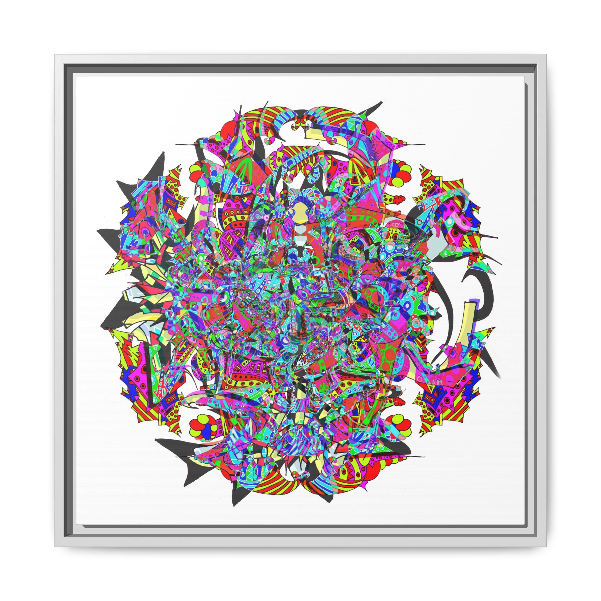 Neon Waffle Monster 12 Framed Canvas Art — Psychedelic Geometric Wall Print
