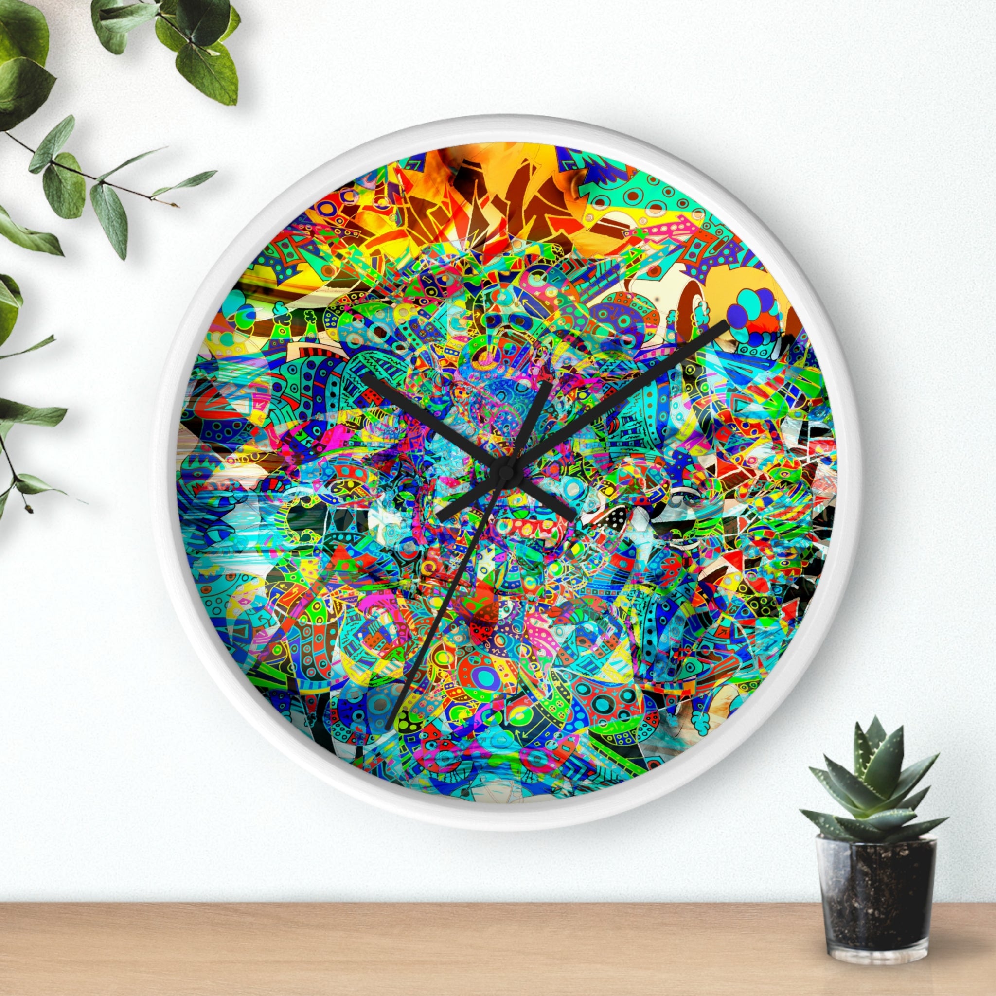 HYPERDIMENSIONAL SURFER - Psychedelic Abstract Wall Clock — Vibrant Colorful Mandala Design