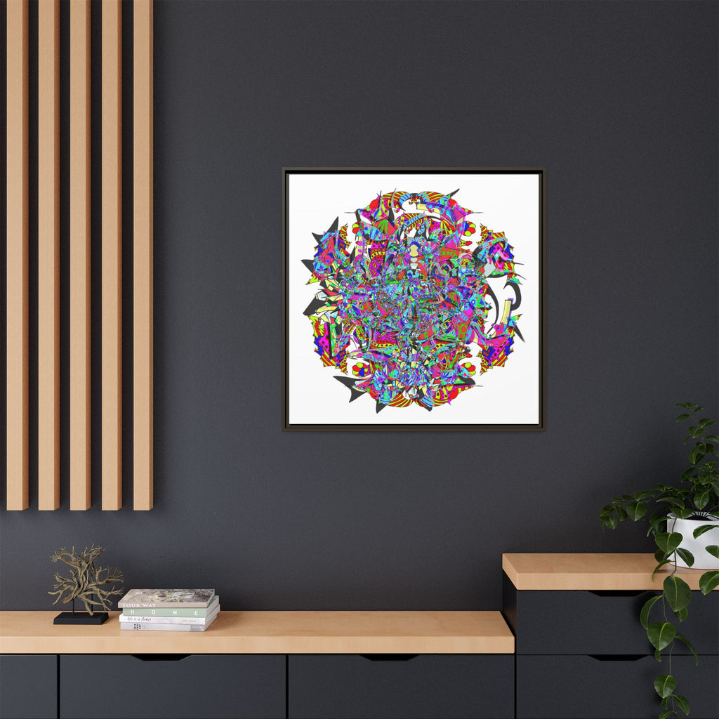 Neon Waffle Monster 12 Framed Canvas Art — Psychedelic Geometric Wall Print