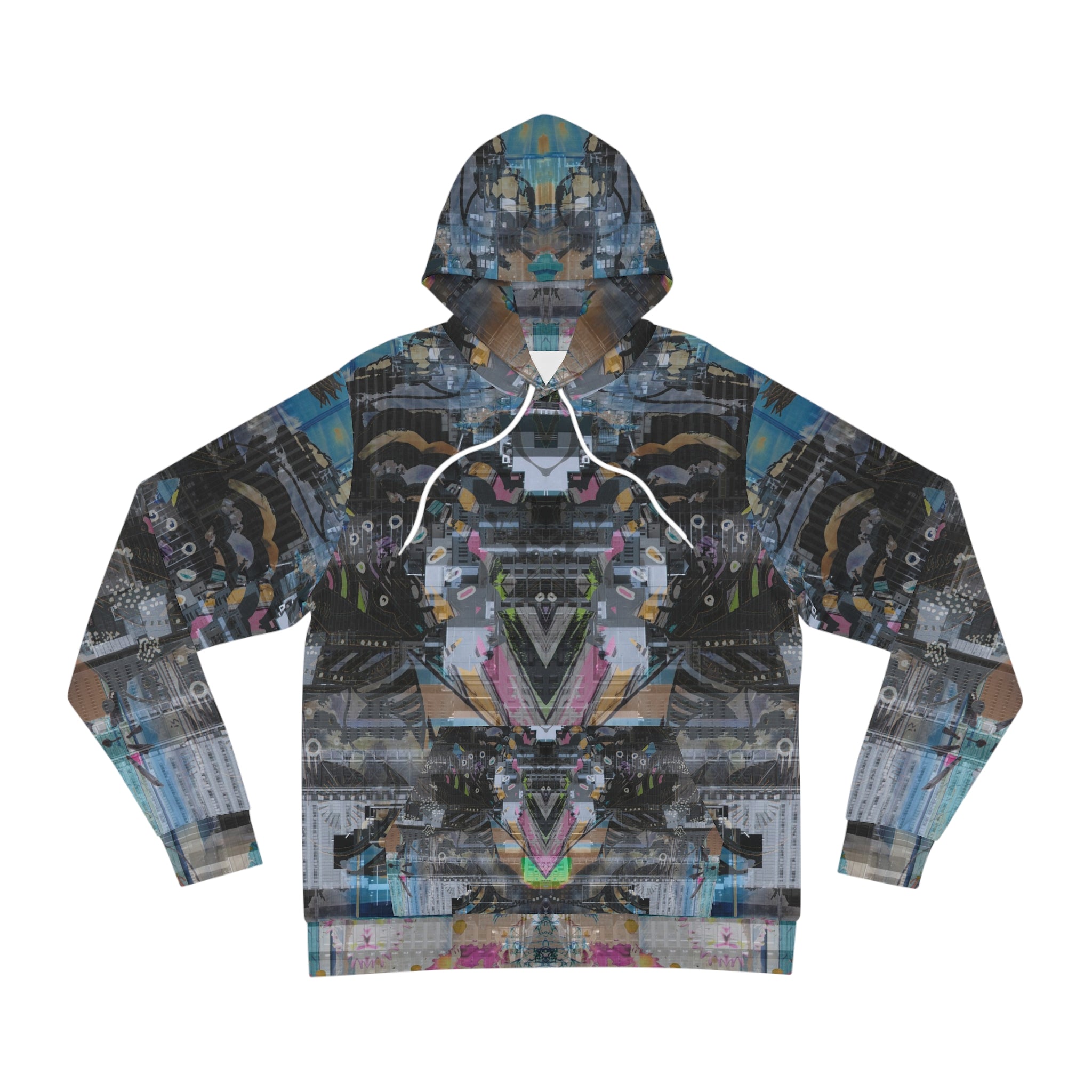 Novelty 131 - Abstract Urban Collage Hoodie — Symmetrical Graffiti AOP Pullover