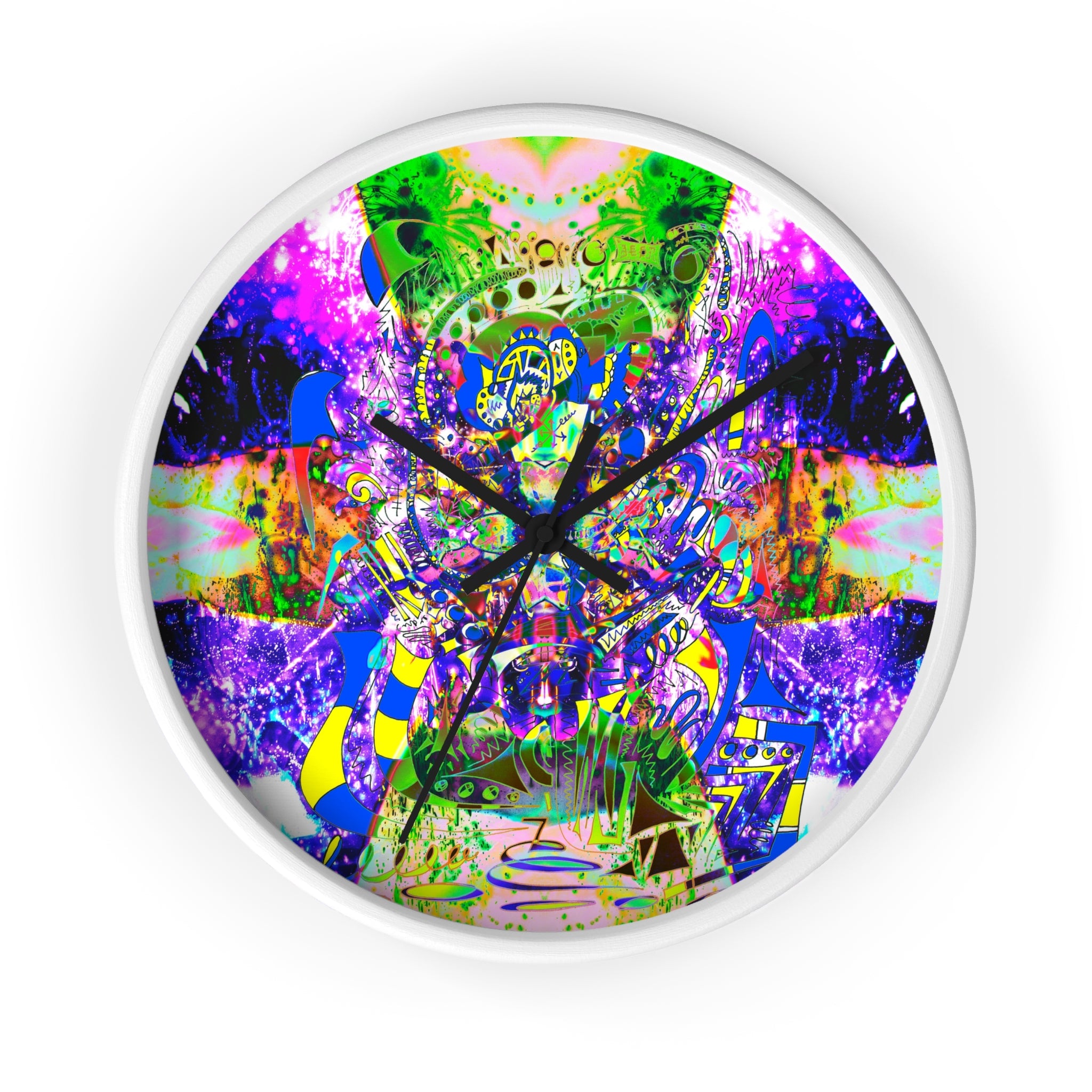 Alien Darkness 9 Wall Clock — Vibrant Neon Art Timepiece