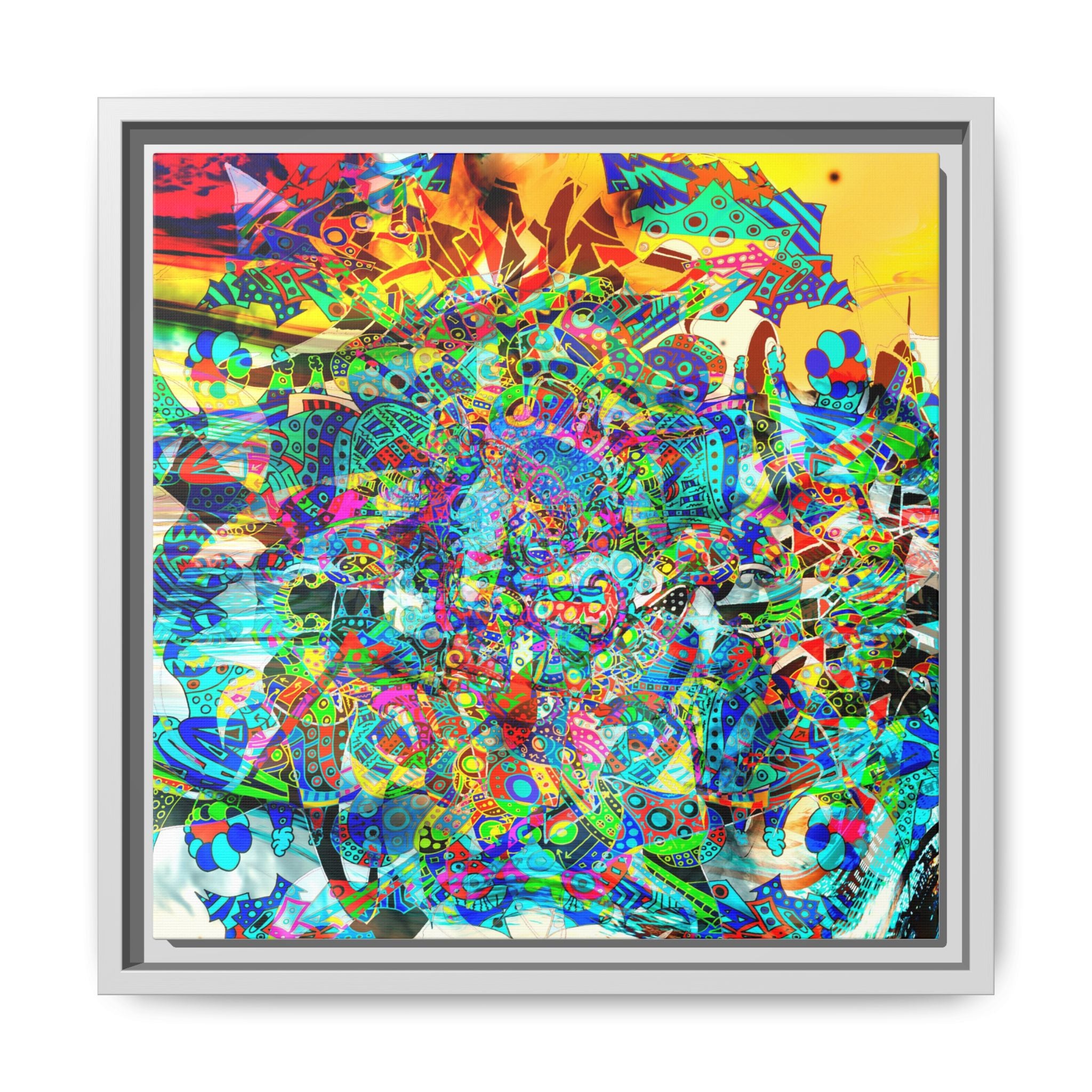 HYPERDIMENSIONAL SURFER - Framed Abstract Multi-Color Canvas Art — Vibrant Psychedelic Wall Decor