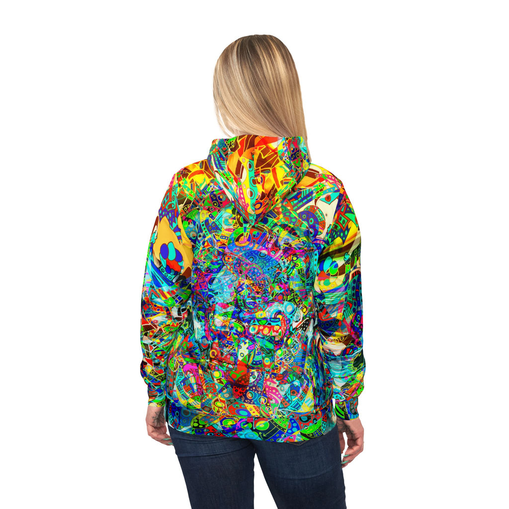 HYPERDIMENSIONAL SURFER - Psychedelic All-Over Print Hoodie — Vibrant Abstract Athletic Pullover
