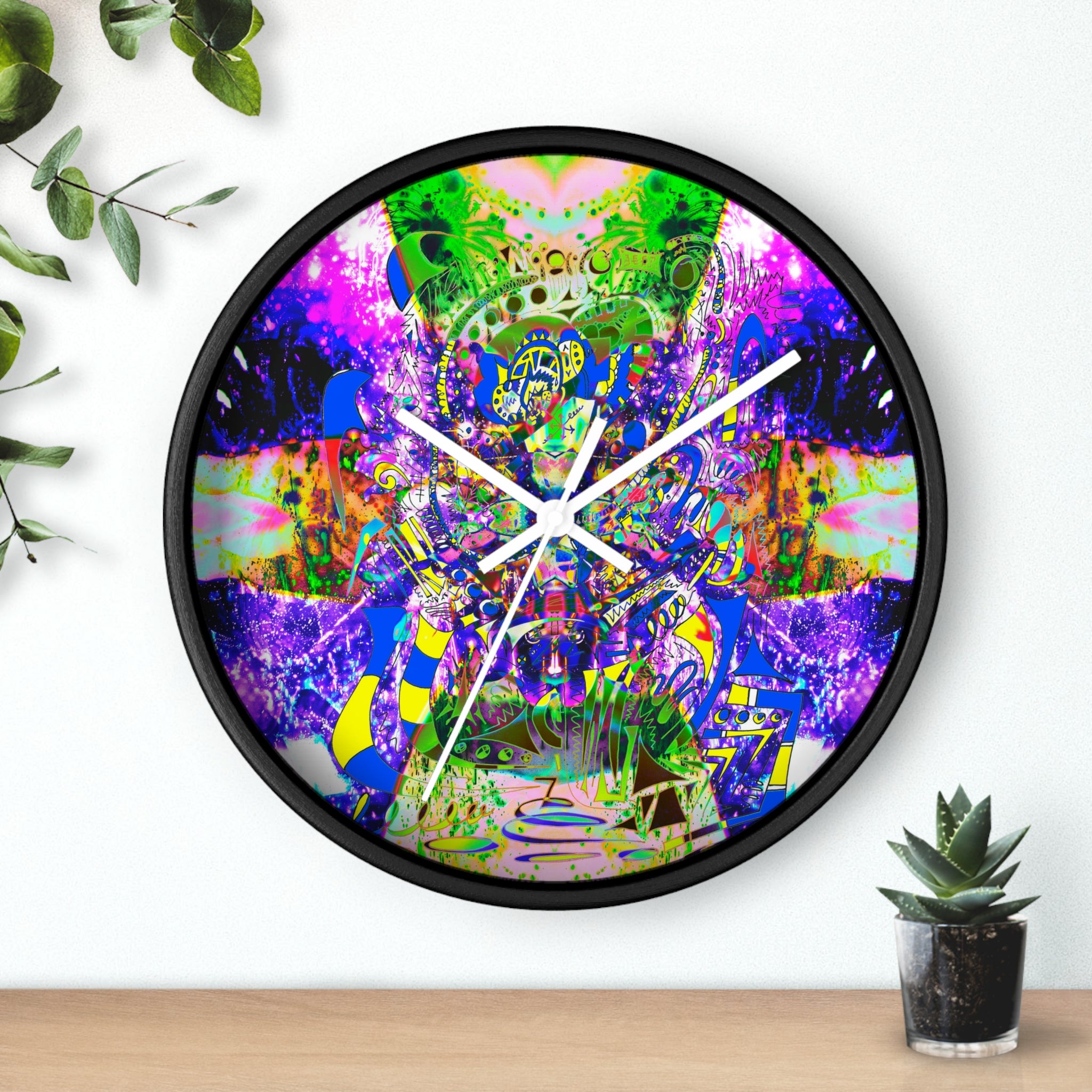 Alien Darkness 9 Wall Clock — Vibrant Neon Art Timepiece