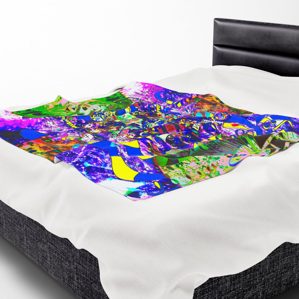Alien Darkness 9 Plush Blanket — Vibrant Neon Art Throw